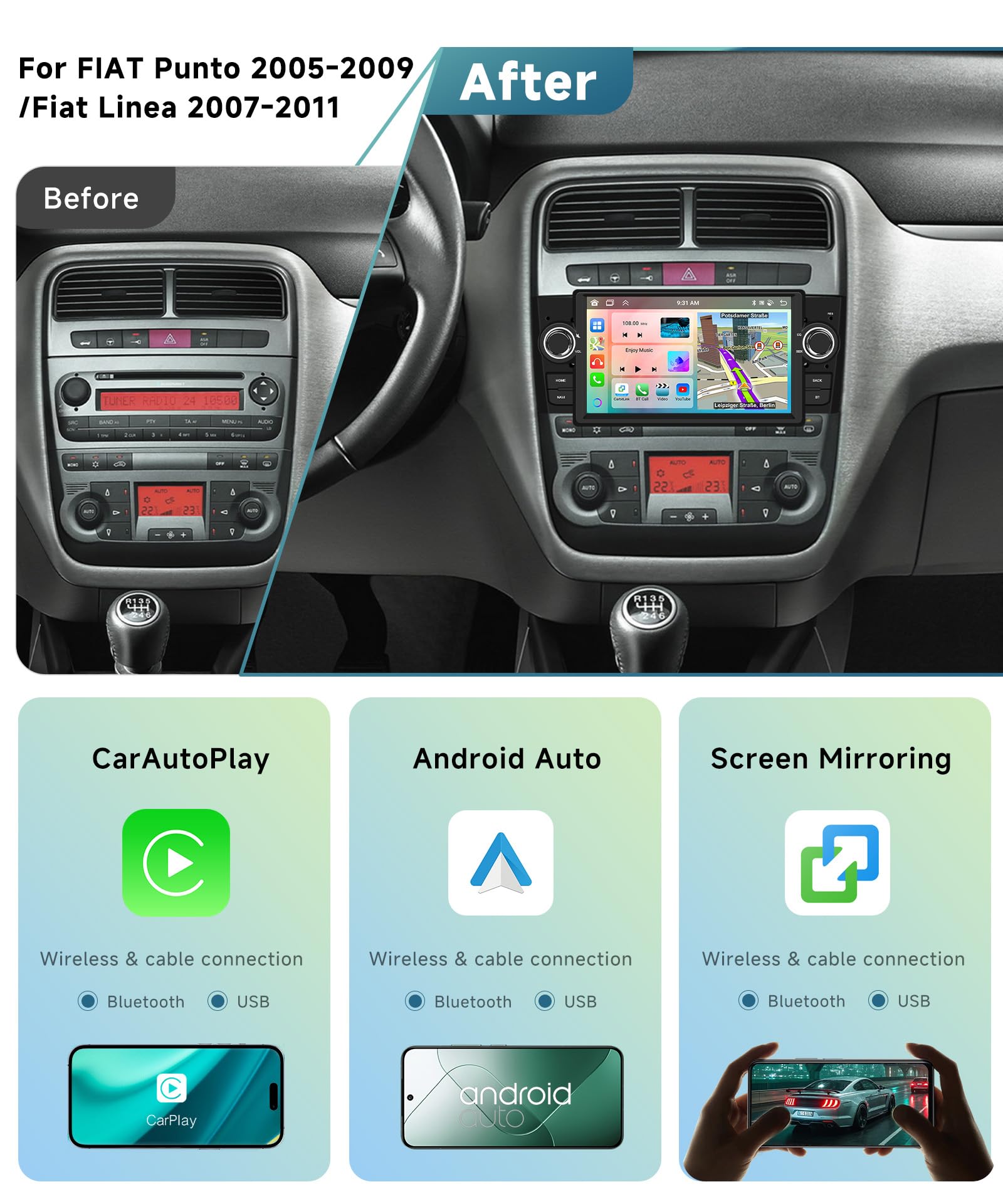 vechtel-autoradio-fiat-punto-linea-7-android-15-carplay-4-64g image 2
