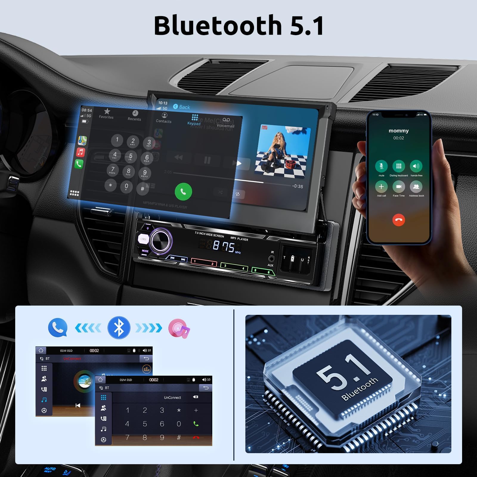 vechtel-autoradio-1-din-cran-pliable-7-pouces-carplay-sans-fil image 3