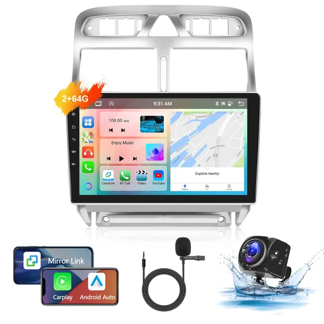 podofo-android-car-radio-autoradio-9-peugeot-307-2-64go-cam-ra image 1