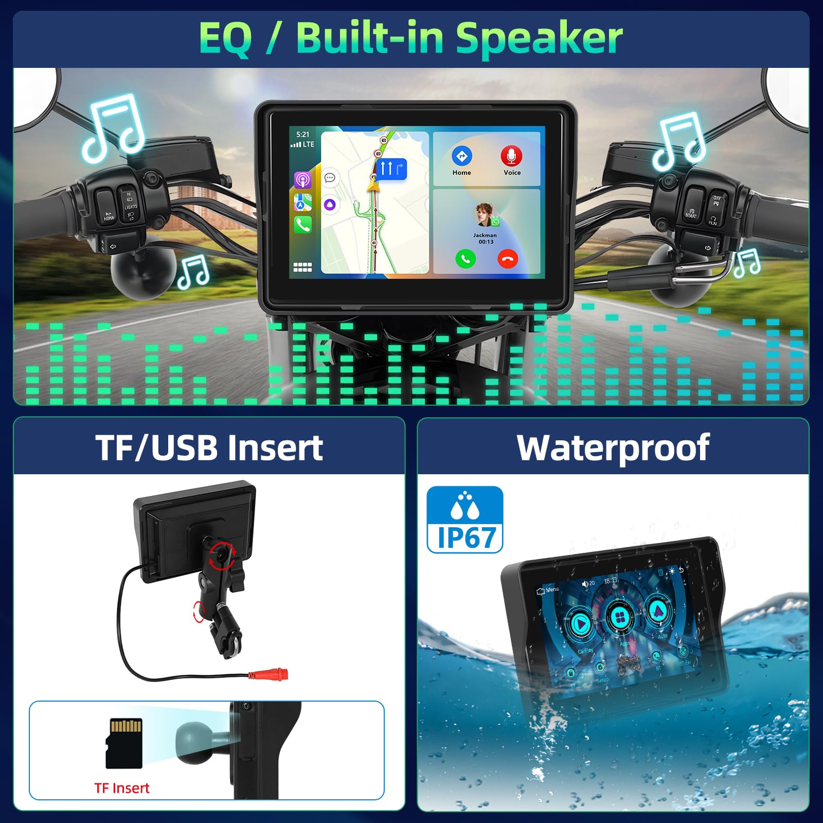 podofo-motorcycle-carplay-screen-moto-cran-5-pouces-ip67 image 5