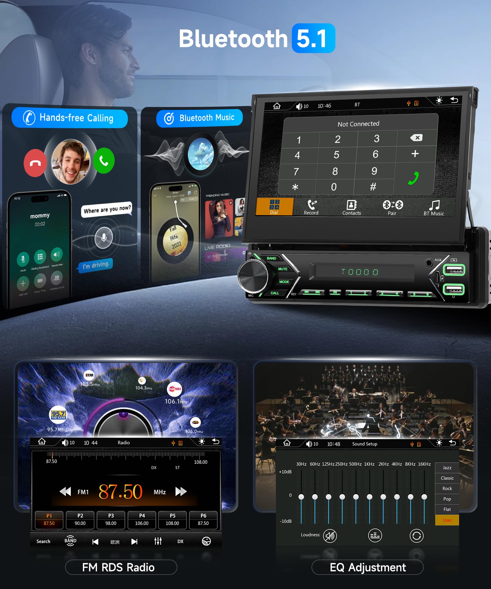 vechtel-autoradio-1-din-7-autoradio-cran-r-tractable-carplay image 6
