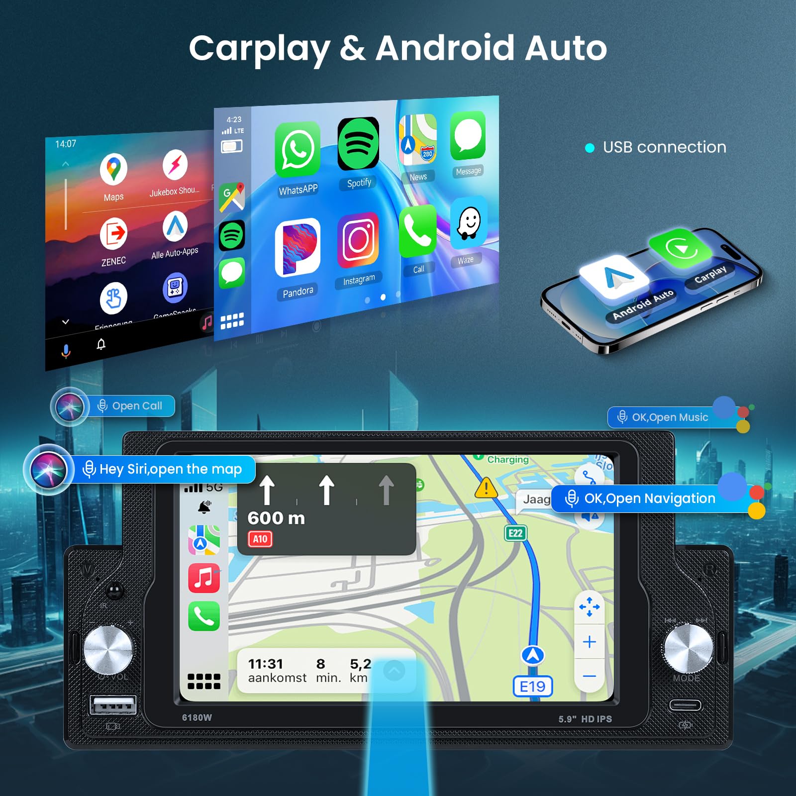vechtel-autoradio-1-din-autoradio-tactile-5-9-pouces-carplay-bluetooth image 2