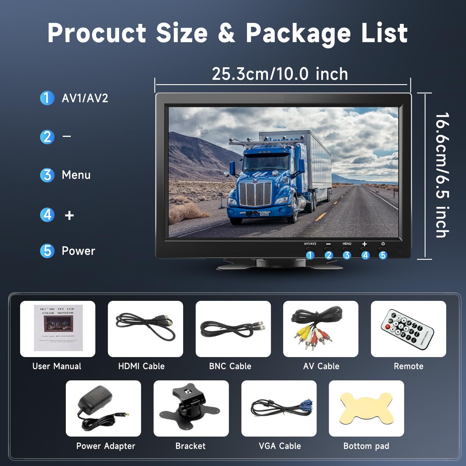 podofo-car-reversing-aid-moniteur-voiture-10-1-pouces-hdmi-portable image 6