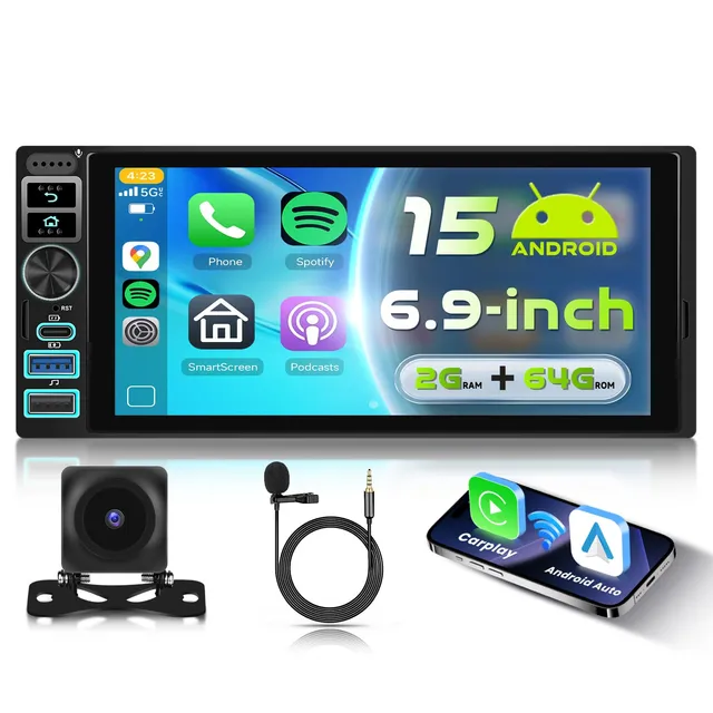 vechtel-autoradio-1-din-6-9-pouces-android-15-2g-64g-carplay-sans-fil image 1