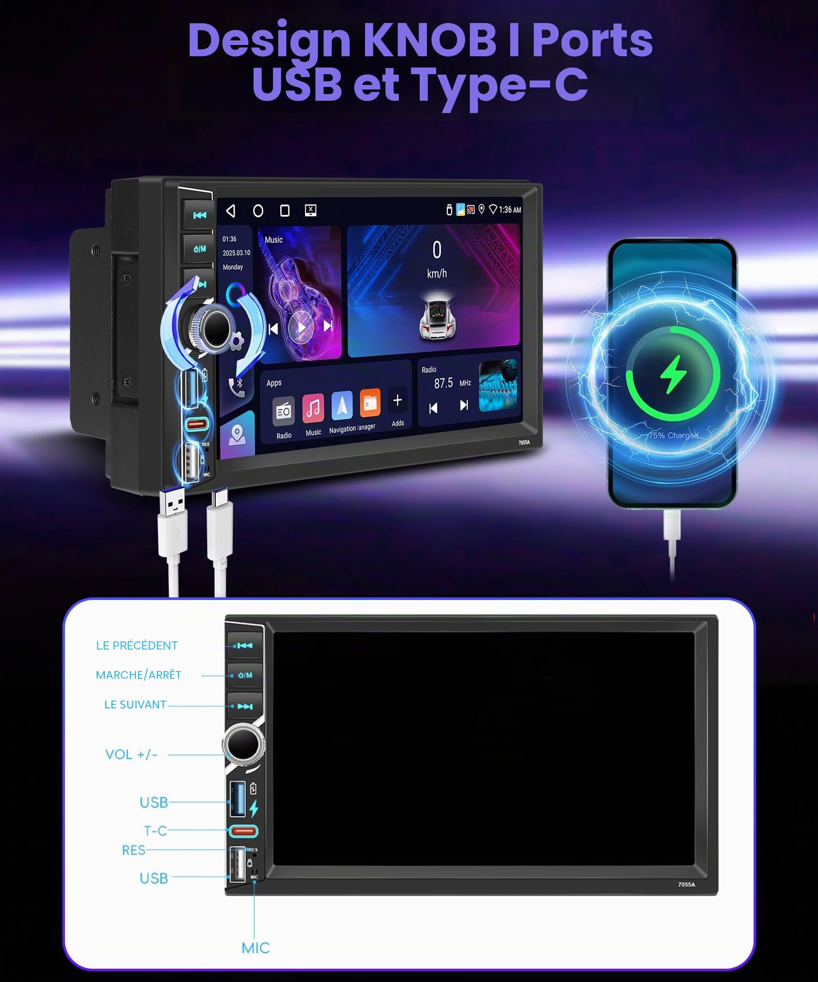 vechtel-autoradio-2-din-android-15-7-pouces-carplay-4-64-go image 5