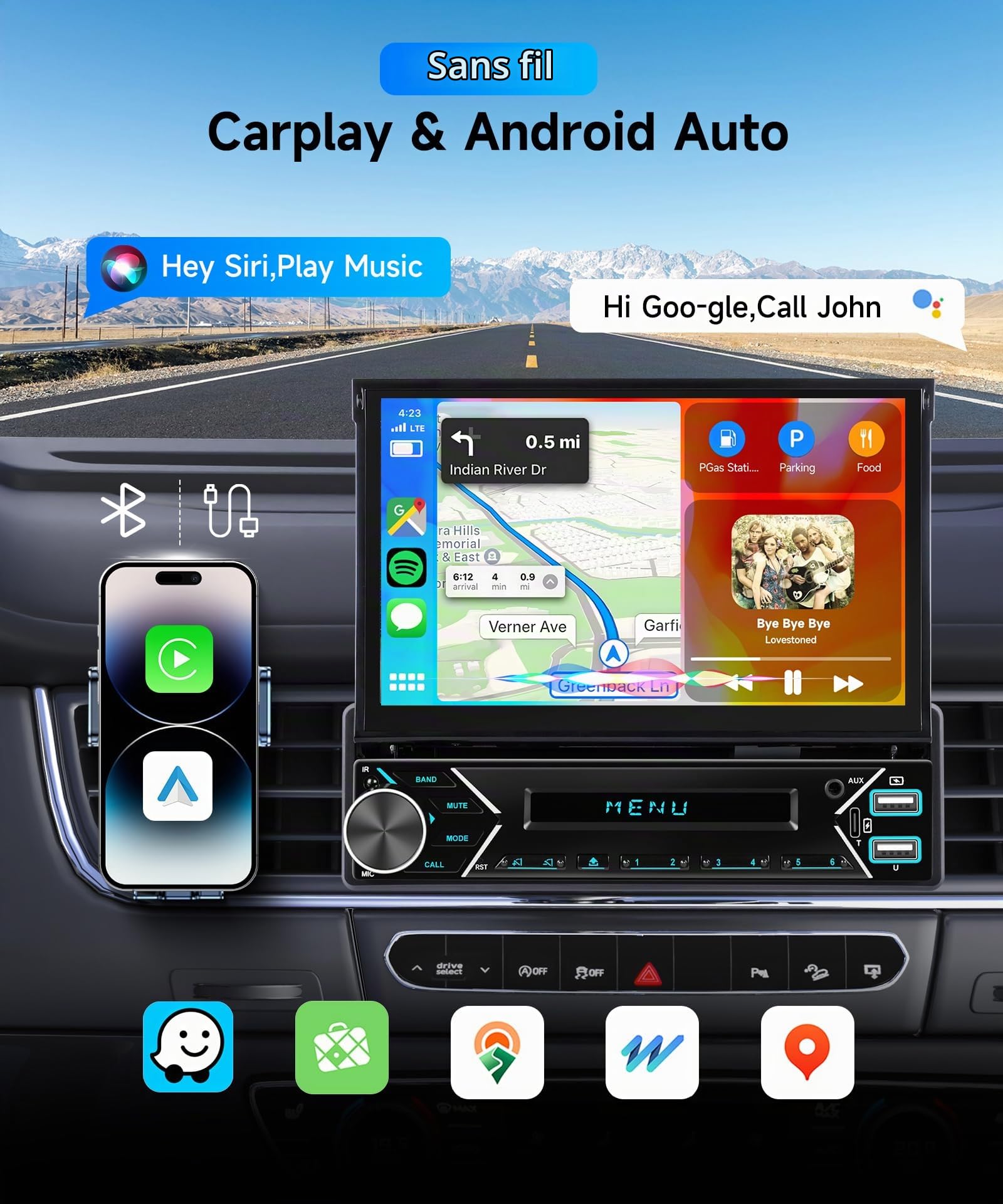 vechtel-autoradio-1-din-7-autoradio-cran-r-tractable-carplay image 2