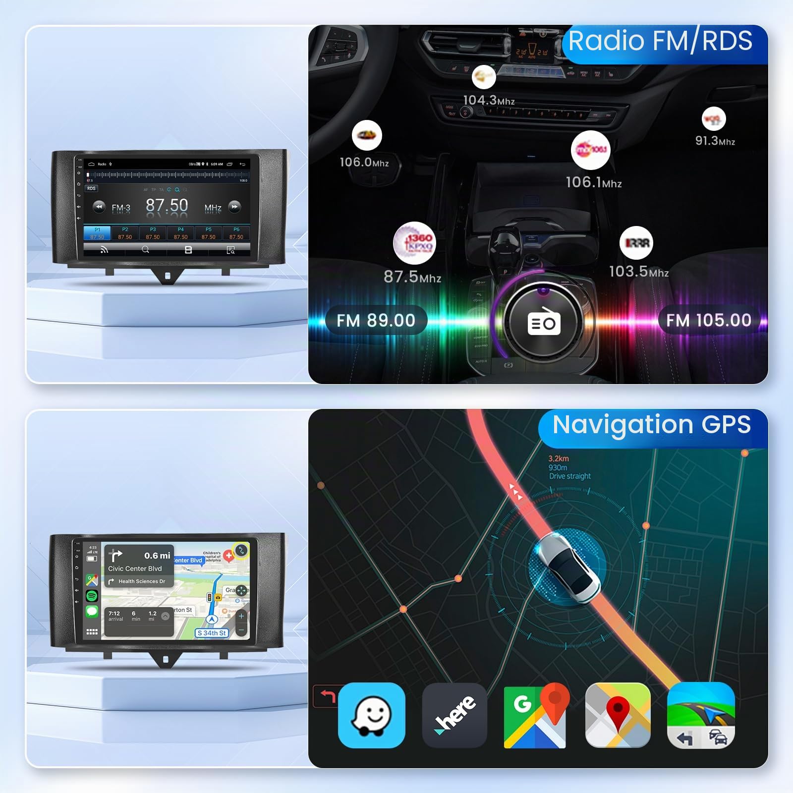podofo-android-car-radio-9-pouces-smart-fortwo-2-64gb image 5
