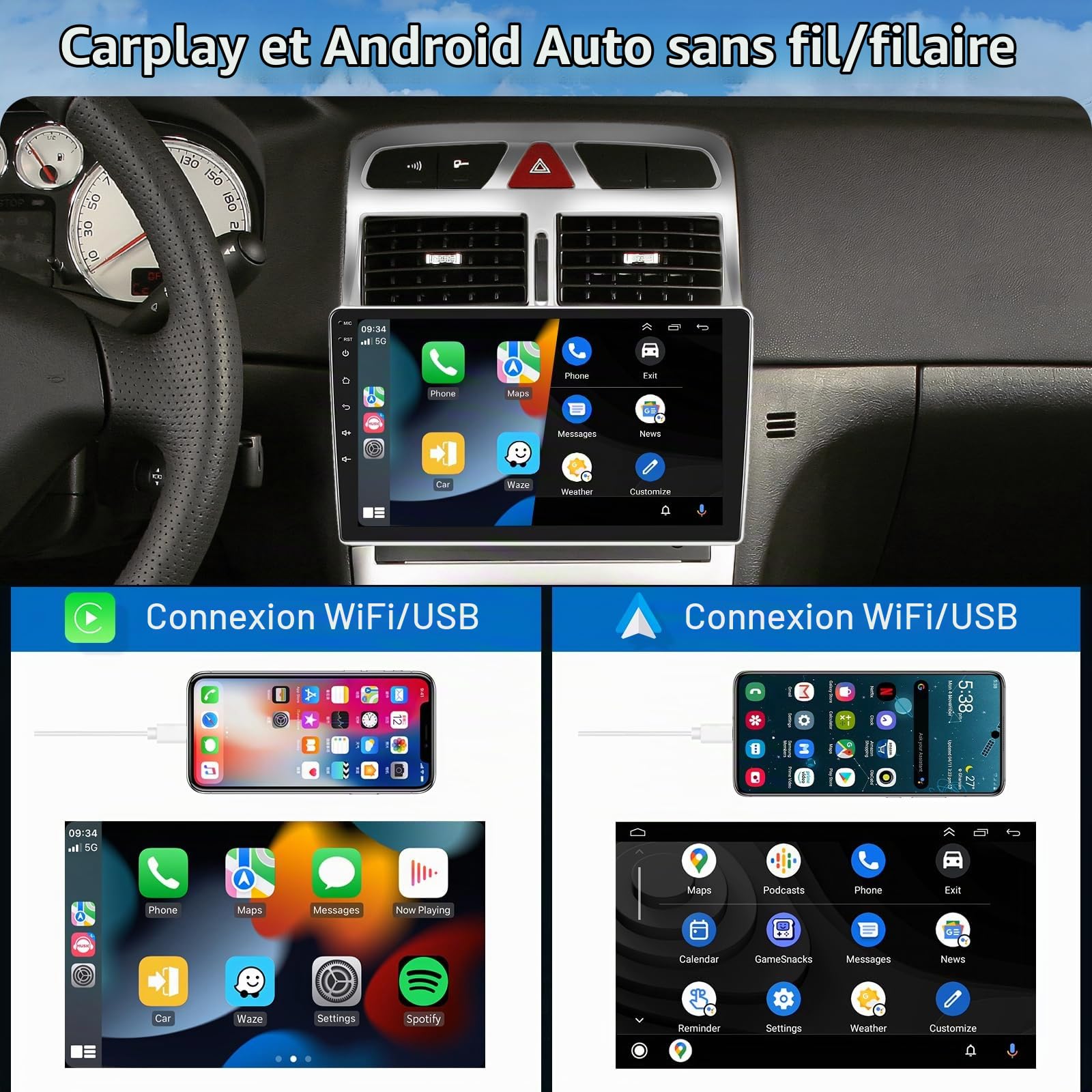 podofo-android-car-radio-autoradio-9-peugeot-307-2-64go-cam-ra image 3