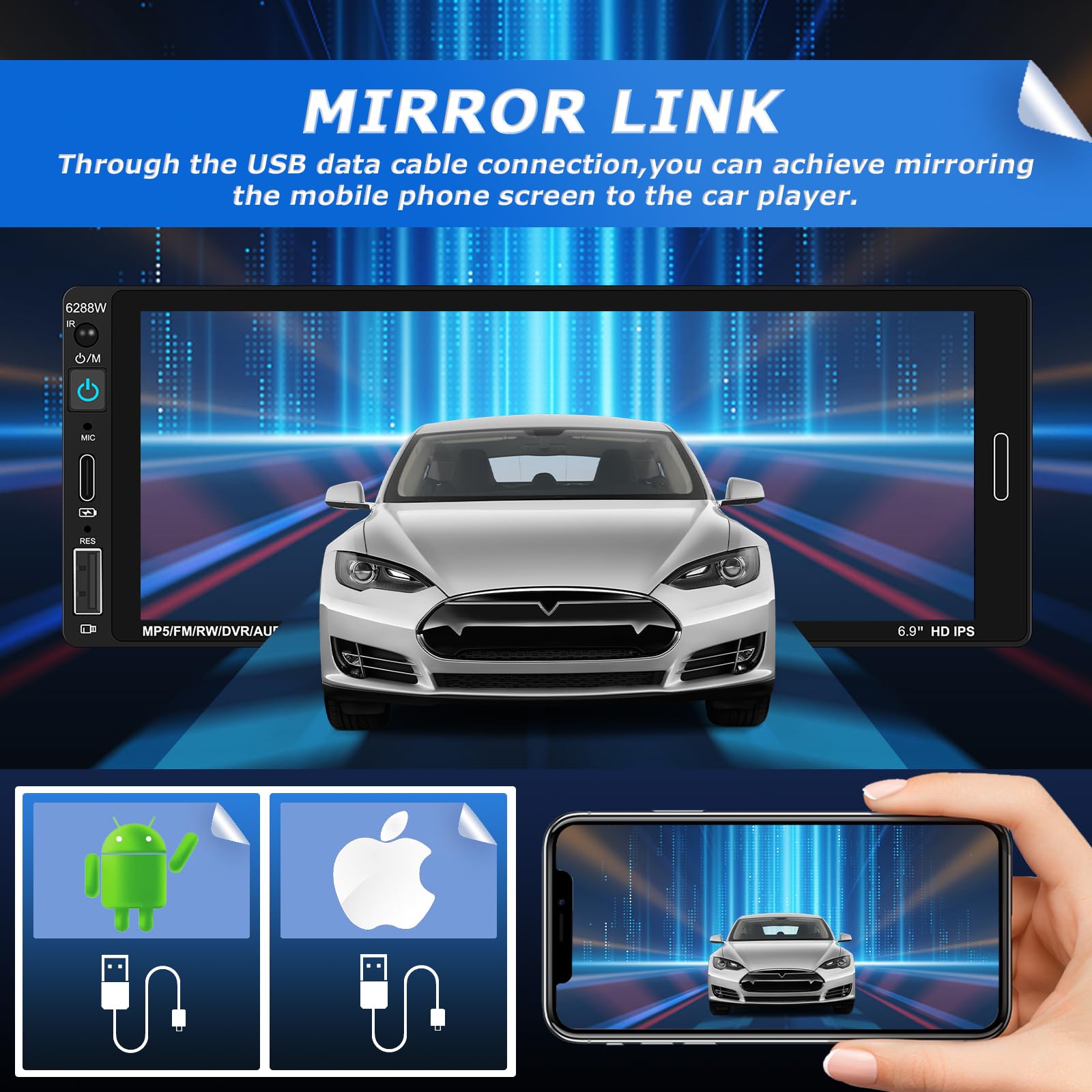 podofo-android-car-radio-1-din-6-86-carplay-cam-ra-recul image 3
