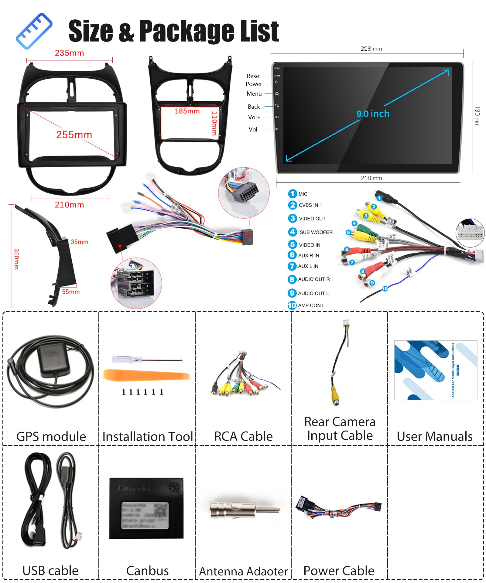 podofo-android-car-radio-peugeot-206-9-pouces-autoradio-gps-wifi image 6