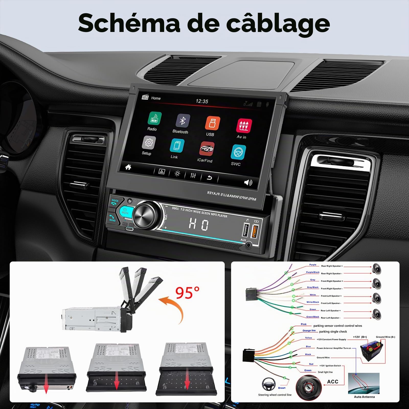 vechtel-autoradio-1-din-7-pouces-rabattable-bluetooth-mirrorlink image 6