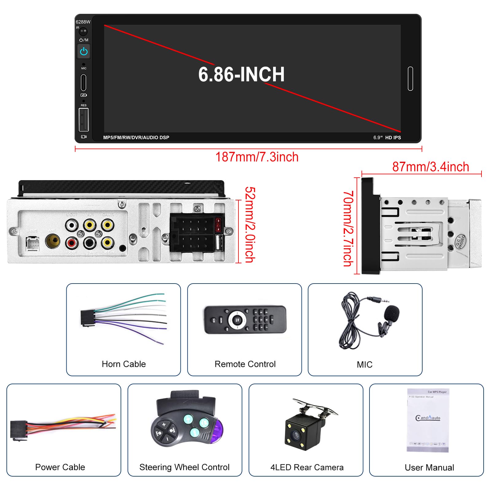 podofo-android-car-radio-1-din-6-86-carplay-cam-ra-recul image 7