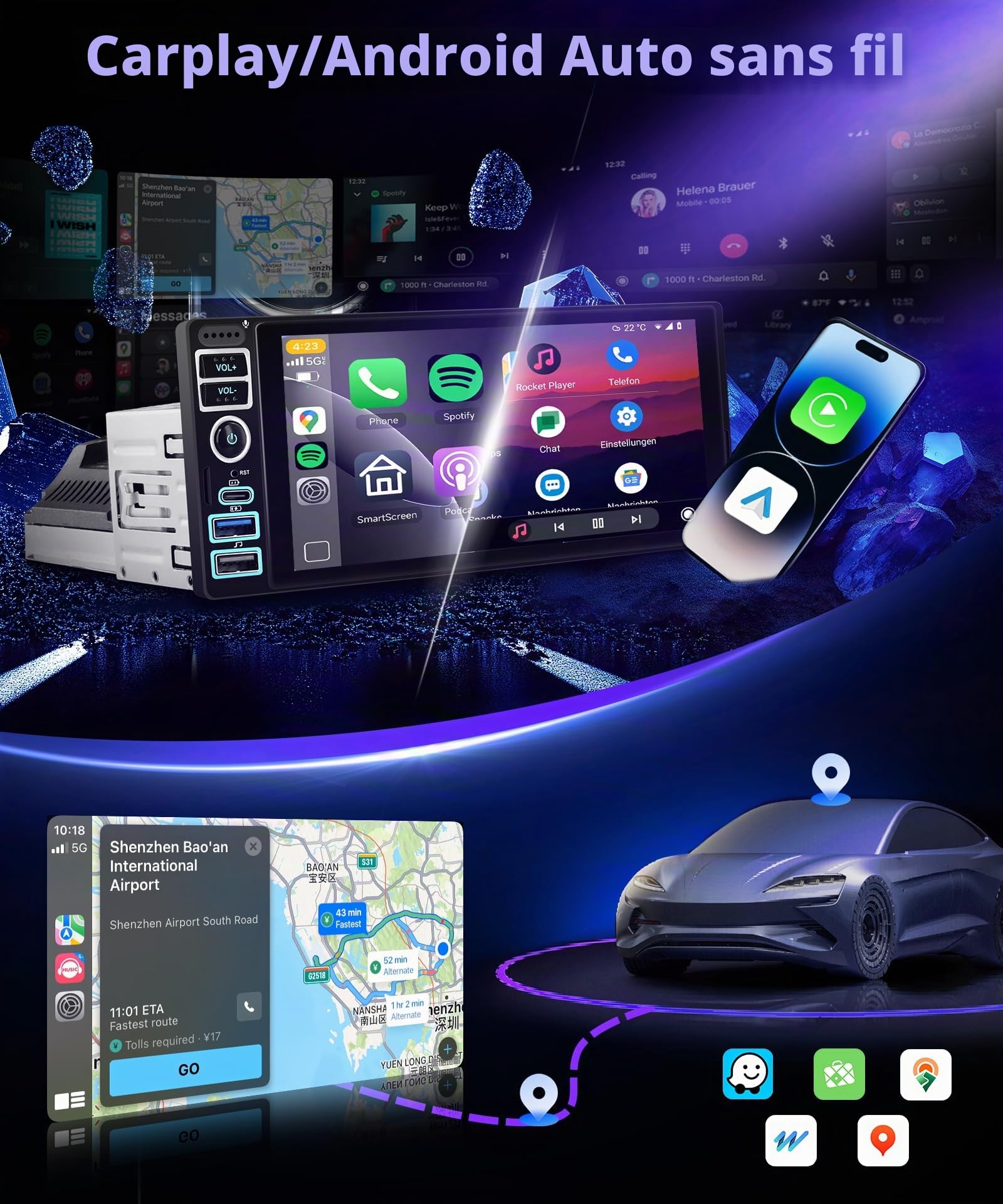 vechtel-autoradio-1-din-6-9-4-64g-carplay-cran-tactile image 2