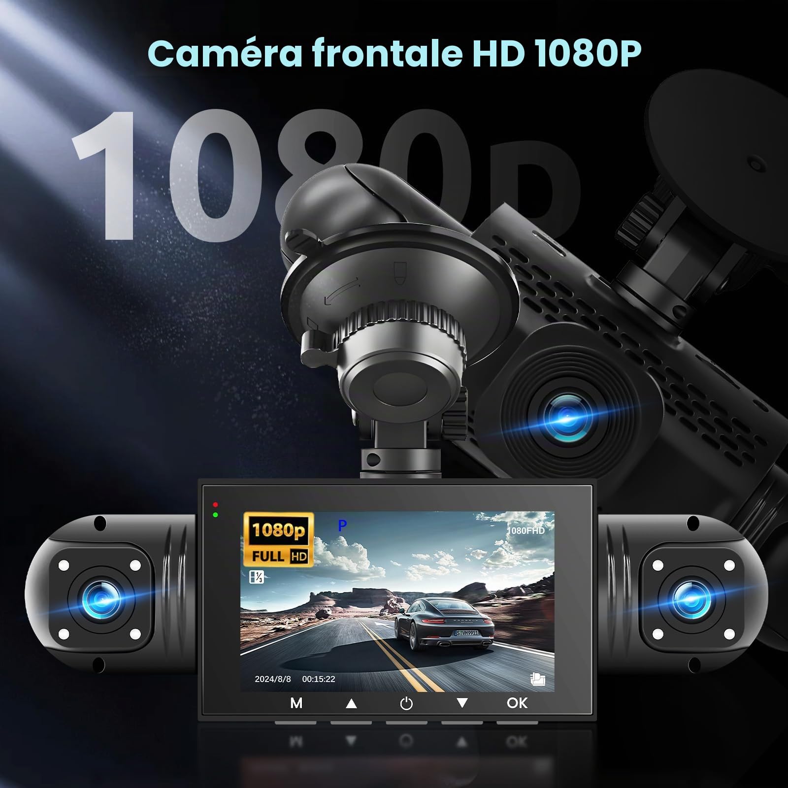 podofo-car-dvr-dash-cam-360-4-canaux-1080p-cran-3 image 3
