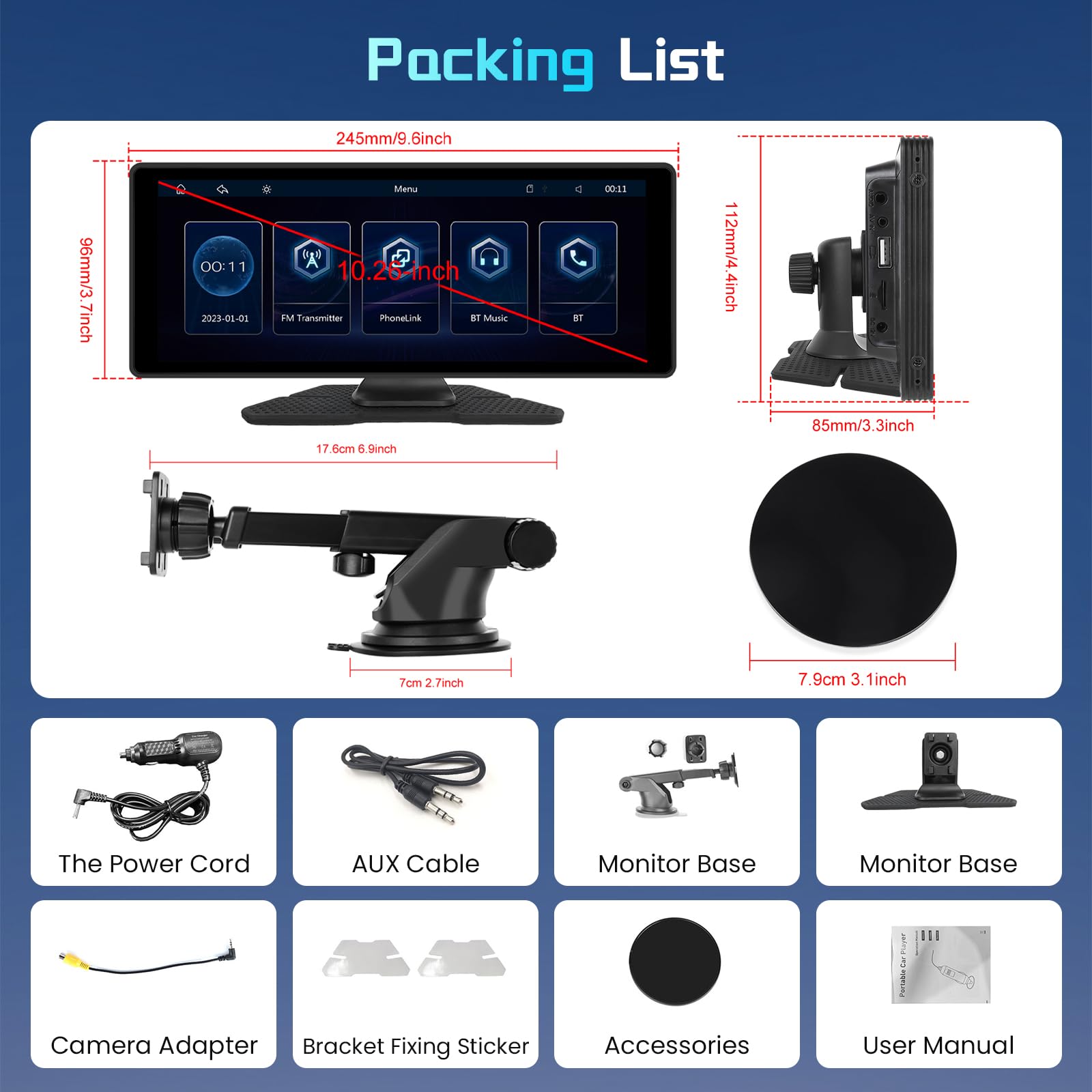 podofo-portable-carplay-screen-10-26-pouces-autoradio-portable-sans-fil image 7