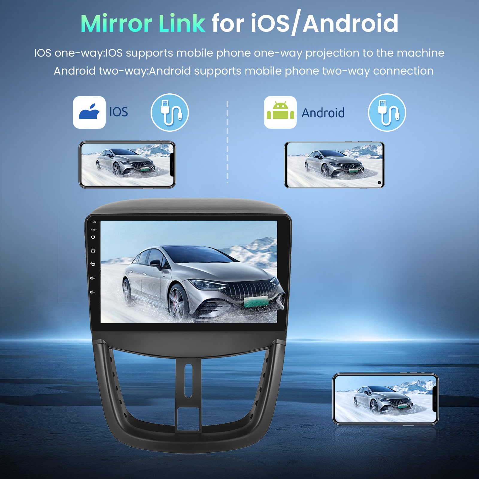 podofo-android-car-radio-peugeot-207-9-autoradio-1-32g-mirror image 3
