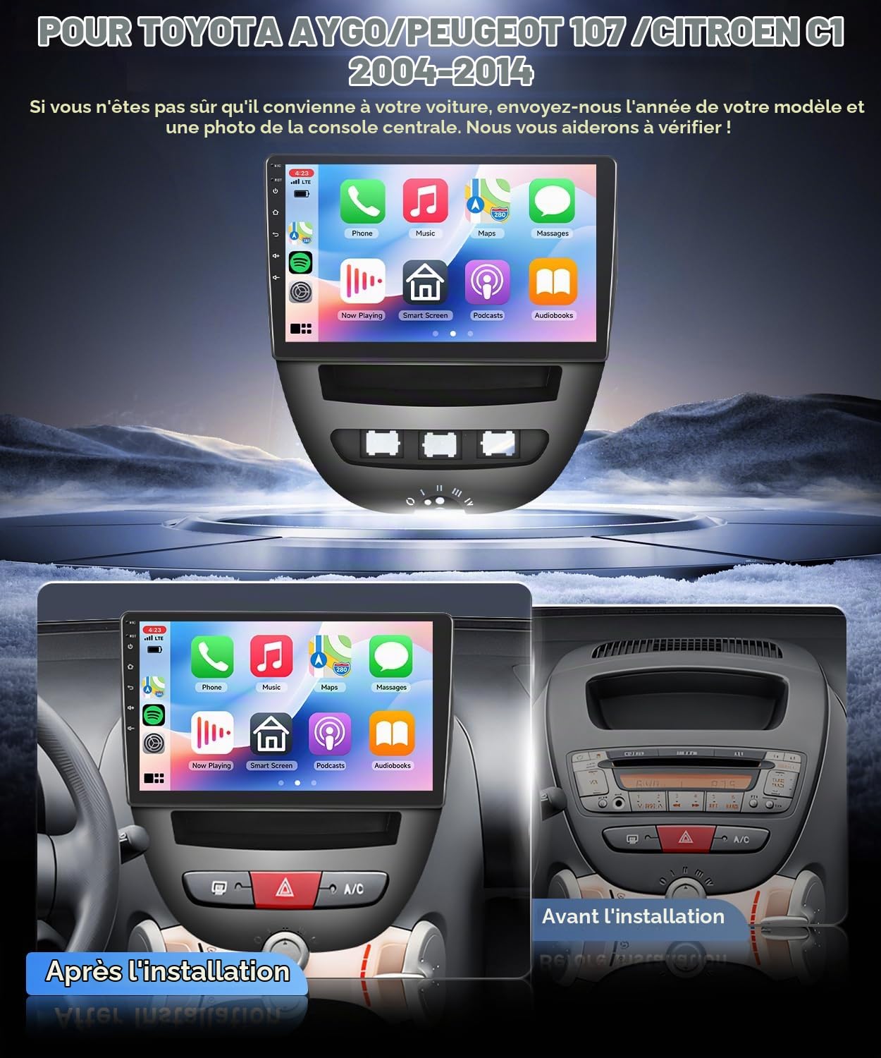 vechtel-autoradio-sp-cifique-v-hicule-aygo-107-c1-autoradio-4g-64g-carplay image 2