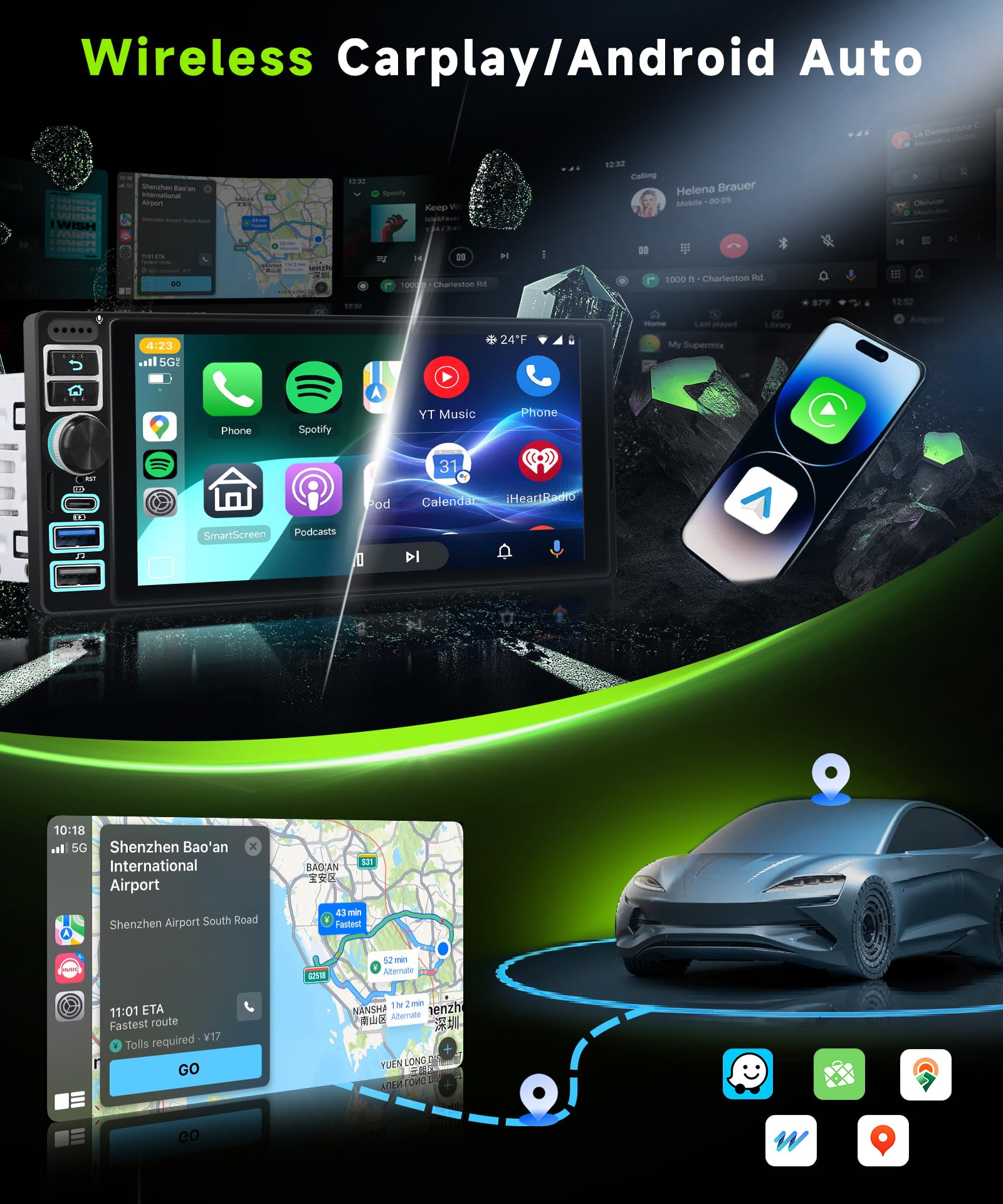 vechtel-autoradio-1-din-6-9-pouces-android-15-2g-64g-carplay-sans-fil image 2