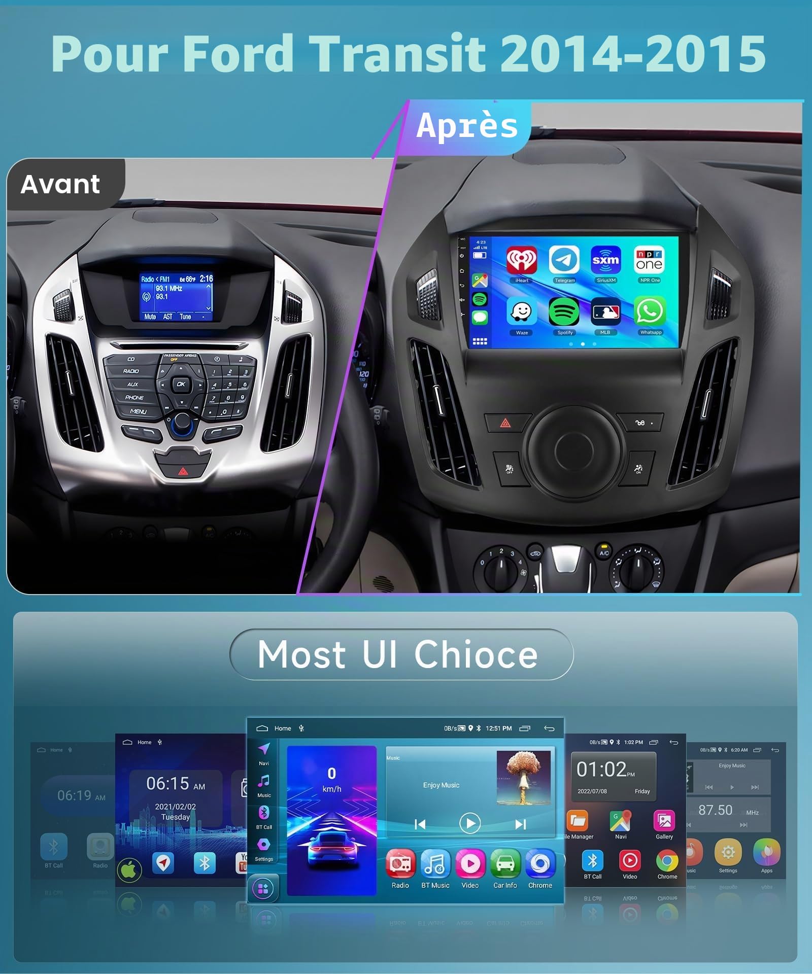 podofo-android-car-radio-autoradio-9-pouces-ford-transit-carplay-cam-ra-ahd image 2