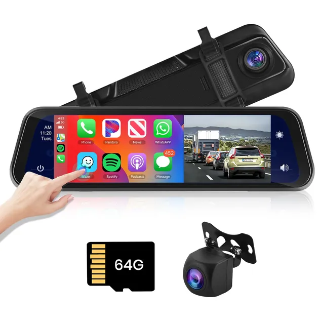 podofo-car-dvr-dash-cam-9-66-r-troviseur-carplay-dashcam-1080p image 1
