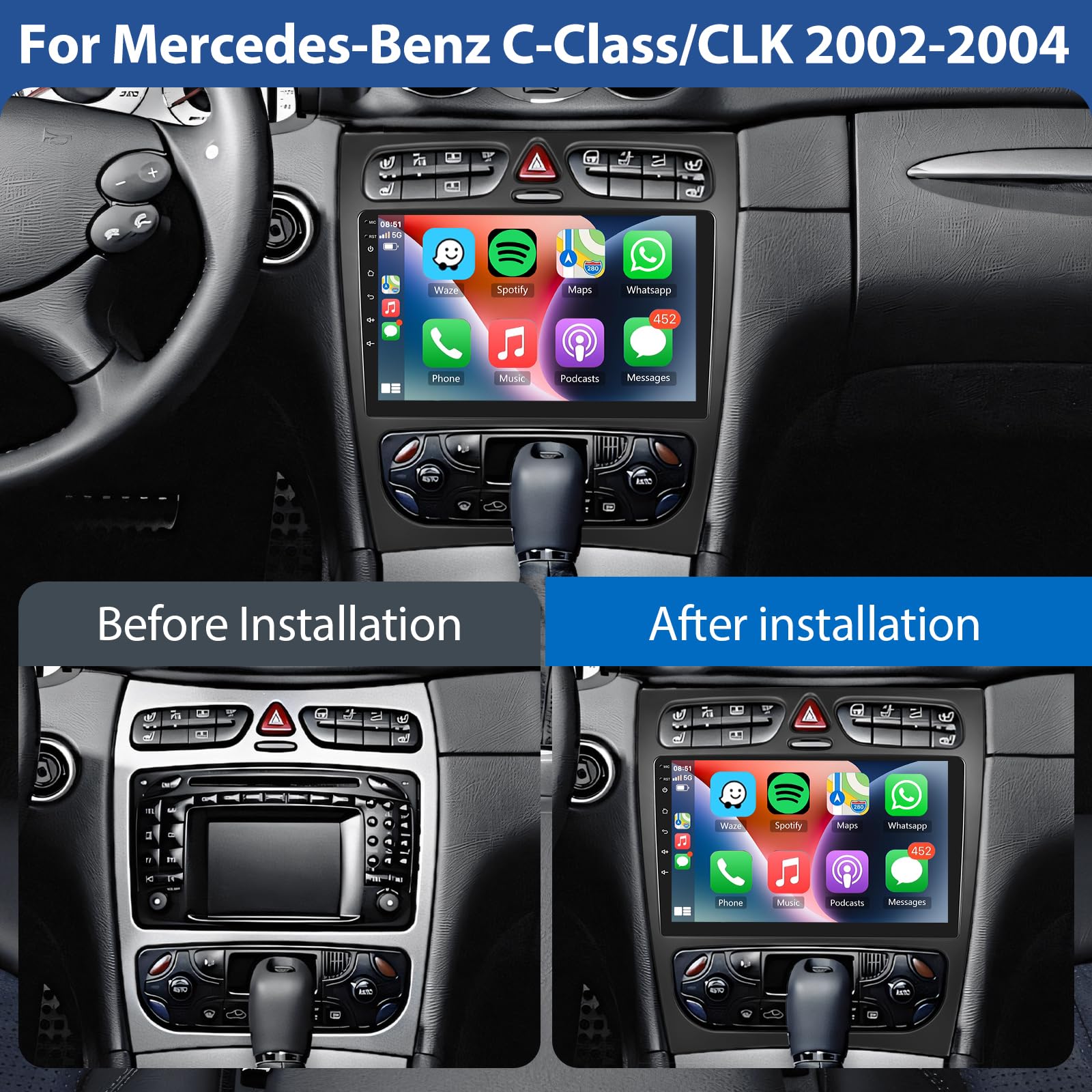 podofo-android-autoradio-classe-c-clk-2002-04-9-2-64g-ips image 2