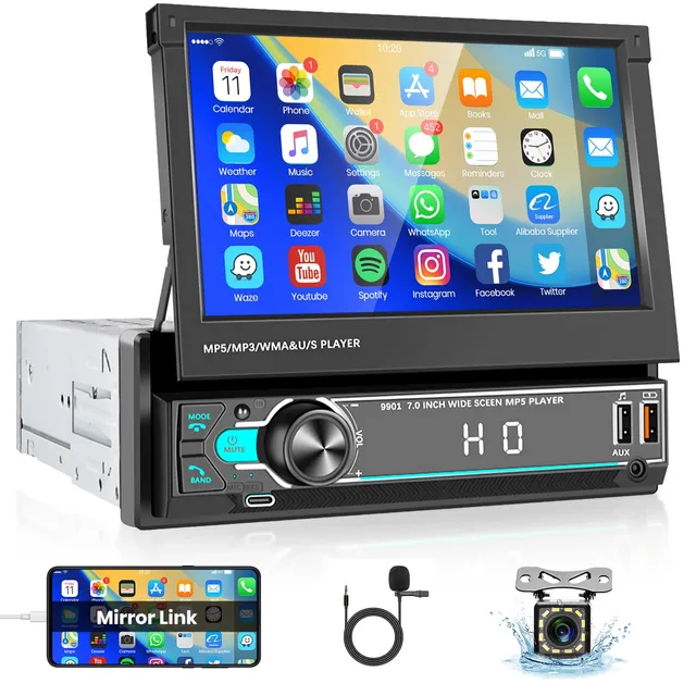 vechtel-autoradio-1-din-7-pouces-rabattable-bluetooth-mirrorlink image 1