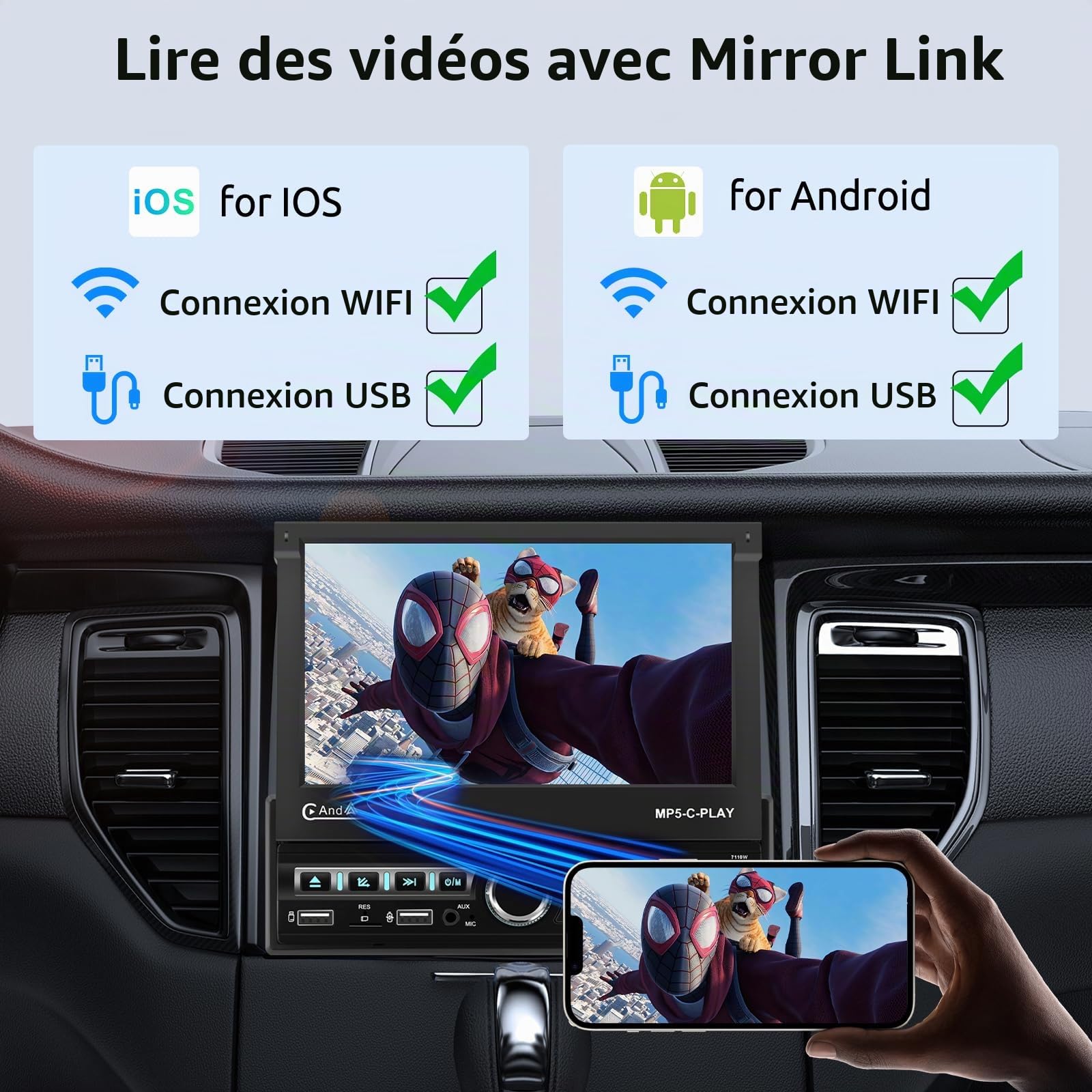 vechtel-autoradio-1-din-cran-7-pouces-carplay-sans-fil image 6