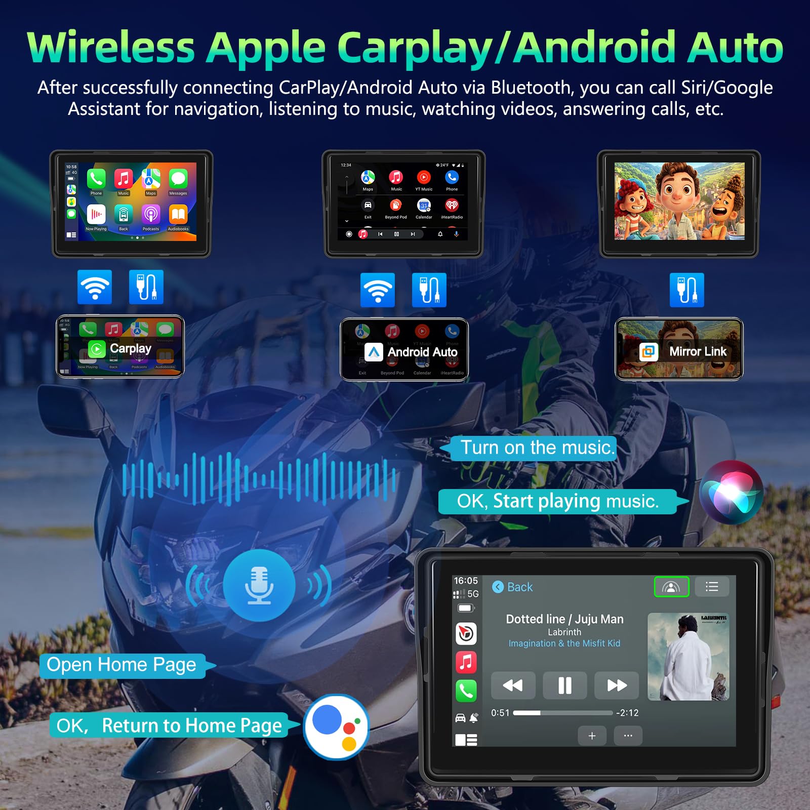 podofo-motorcycle-carplay-screen-moto-cran-5-pouces-ip67 image 2
