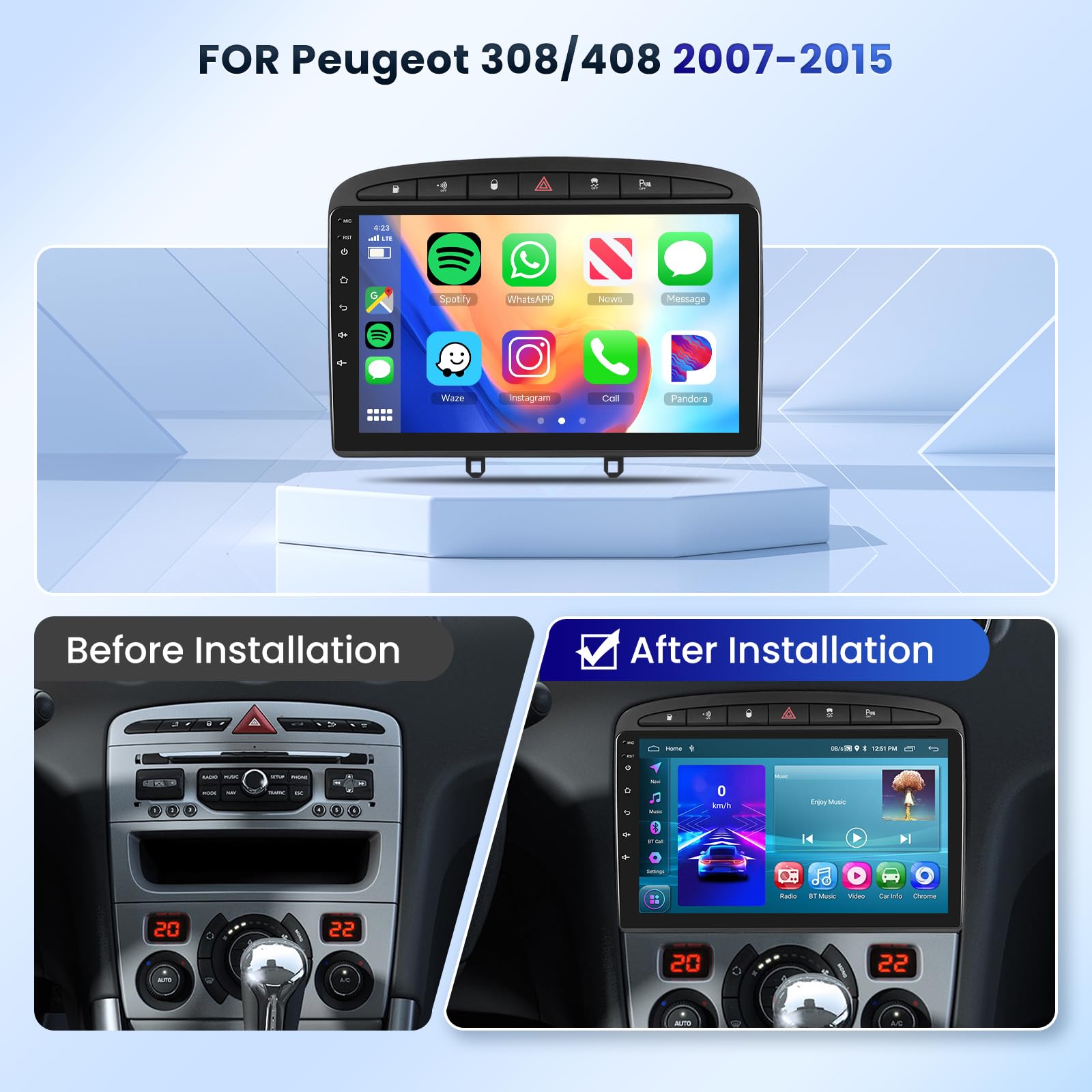 podofo-android-car-radio-9-pouces-peugeot-308-408-autoradio-2-64g image 2