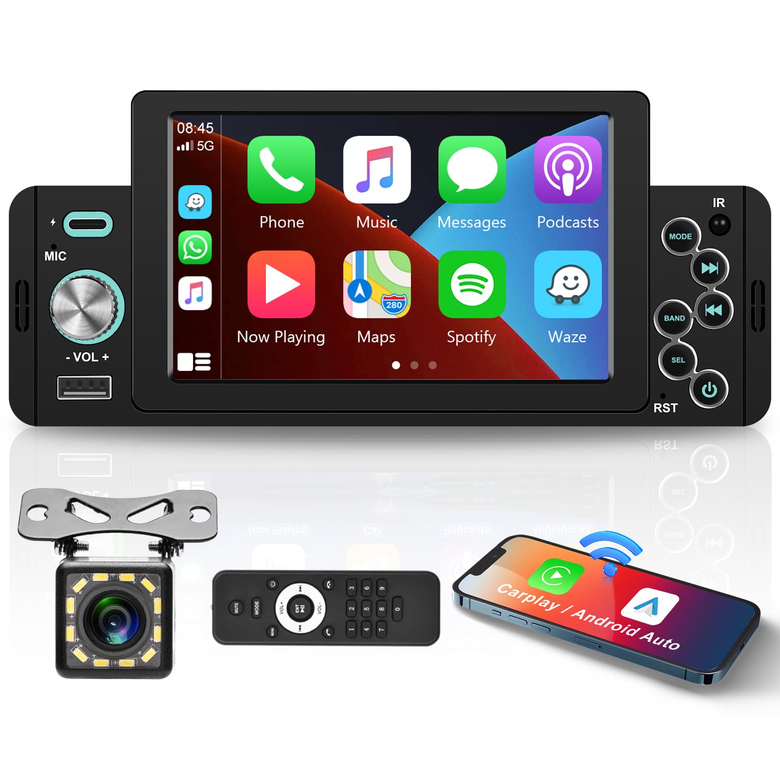 podofo-android-car-radio-1-din-autoradio-5-pouces-carplay image 1