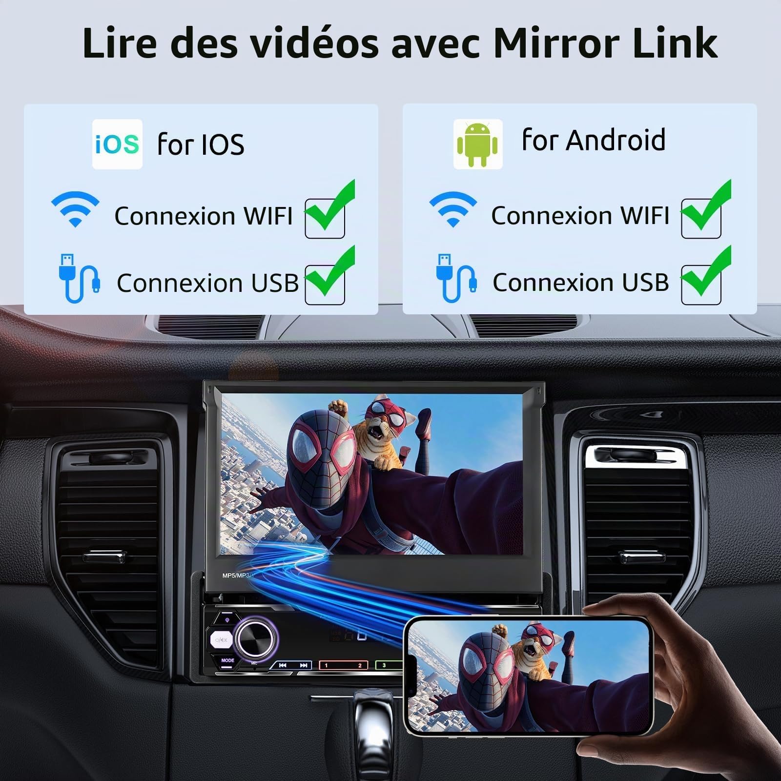 vechtel-autoradio-1-din-cran-pliable-7-pouces-carplay-sans-fil image 5