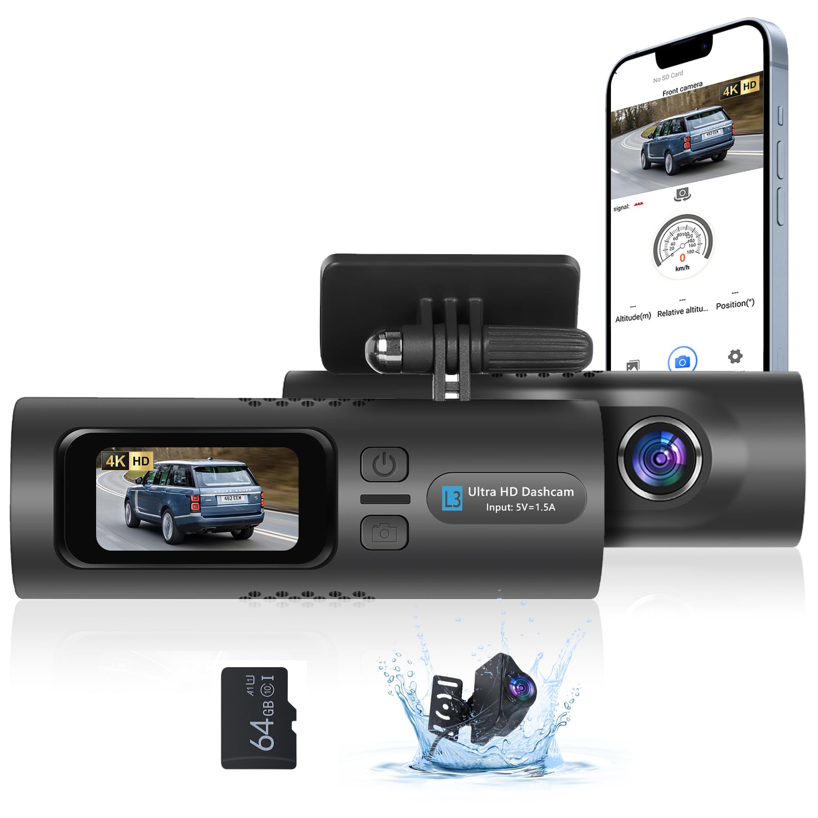 podofo-car-dvr-dash-cam-4k-cam-ra-voiture-avant-arri-re-64g image 1