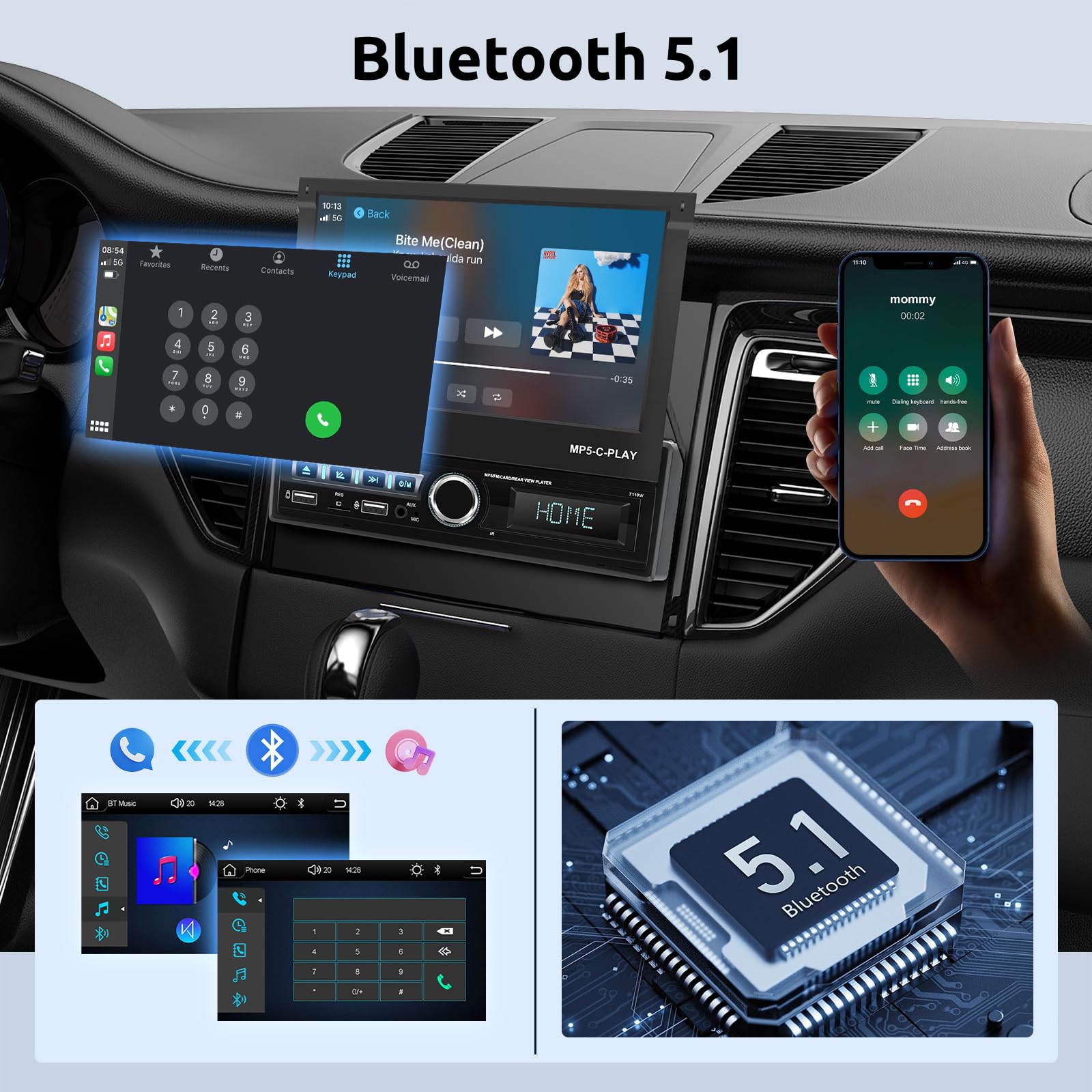 vechtel-autoradio-1-din-cran-7-pouces-carplay-sans-fil image 3