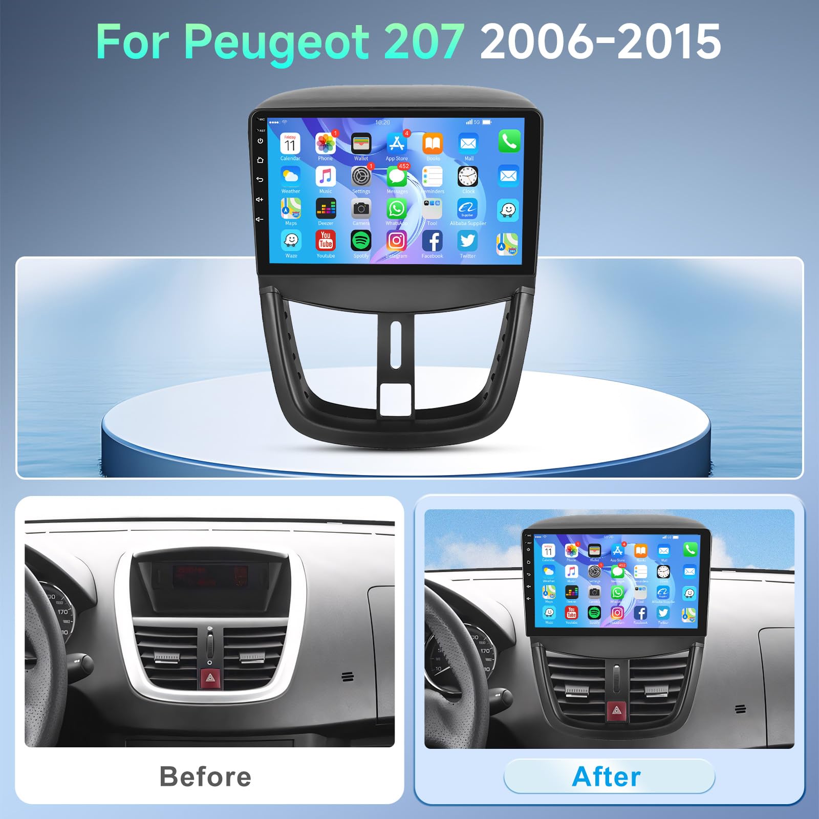 podofo-android-car-radio-peugeot-207-9-autoradio-1-32g-mirror image 2