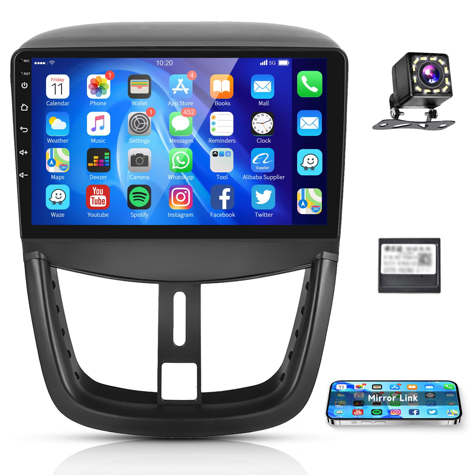 podofo-android-car-radio-peugeot-207-9-autoradio-1-32g-mirror image 1