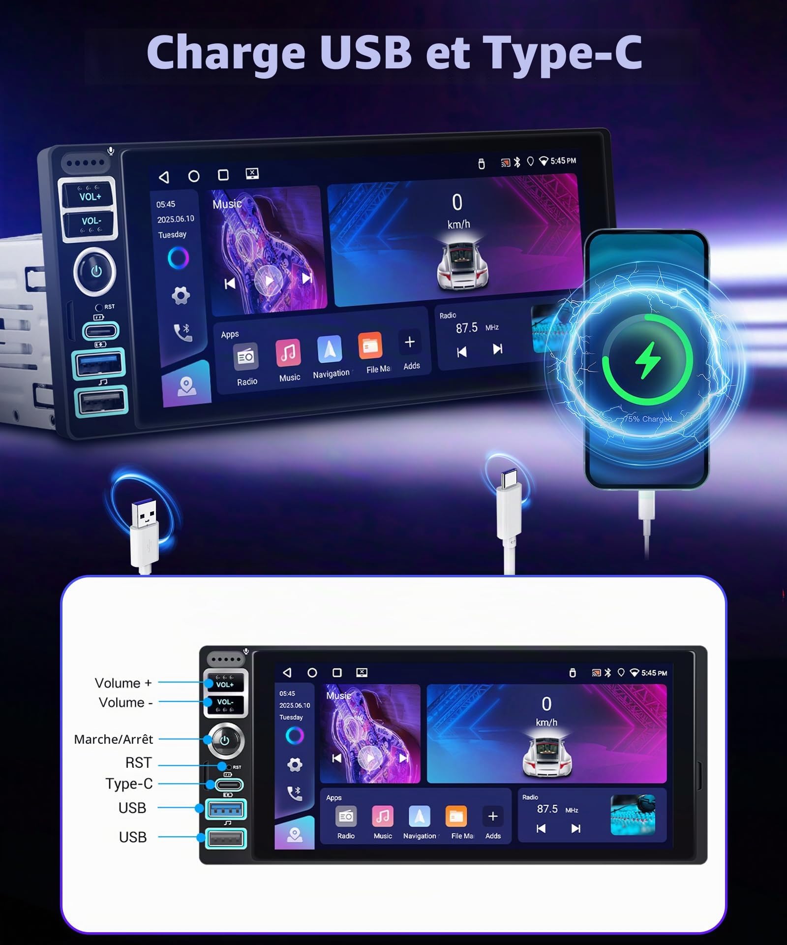 vechtel-autoradio-1-din-6-9-4-64g-carplay-cran-tactile image 6