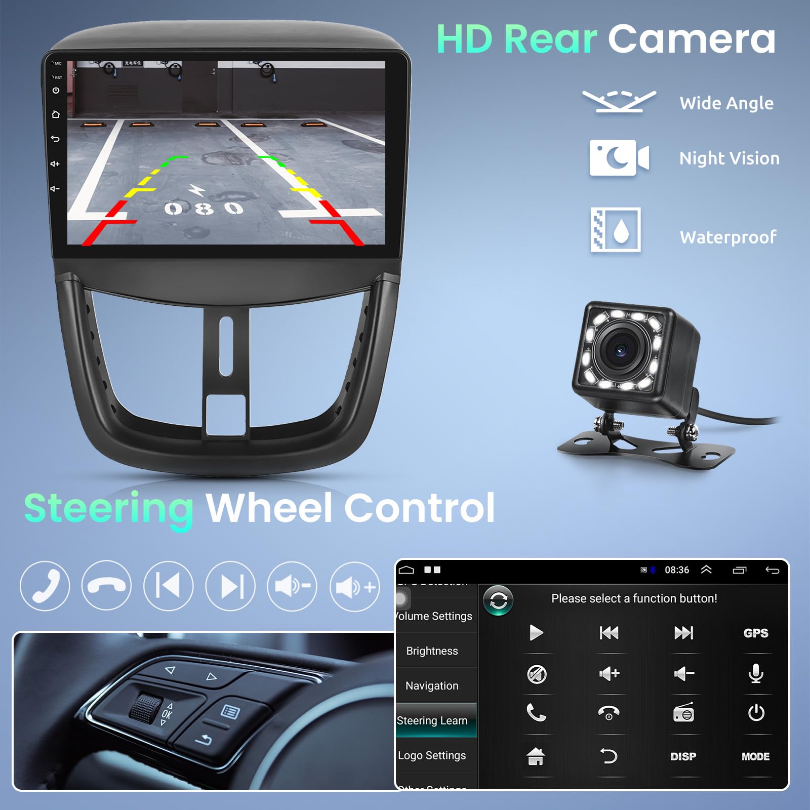 podofo-android-car-radio-peugeot-207-9-autoradio-1-32g-mirror image 8