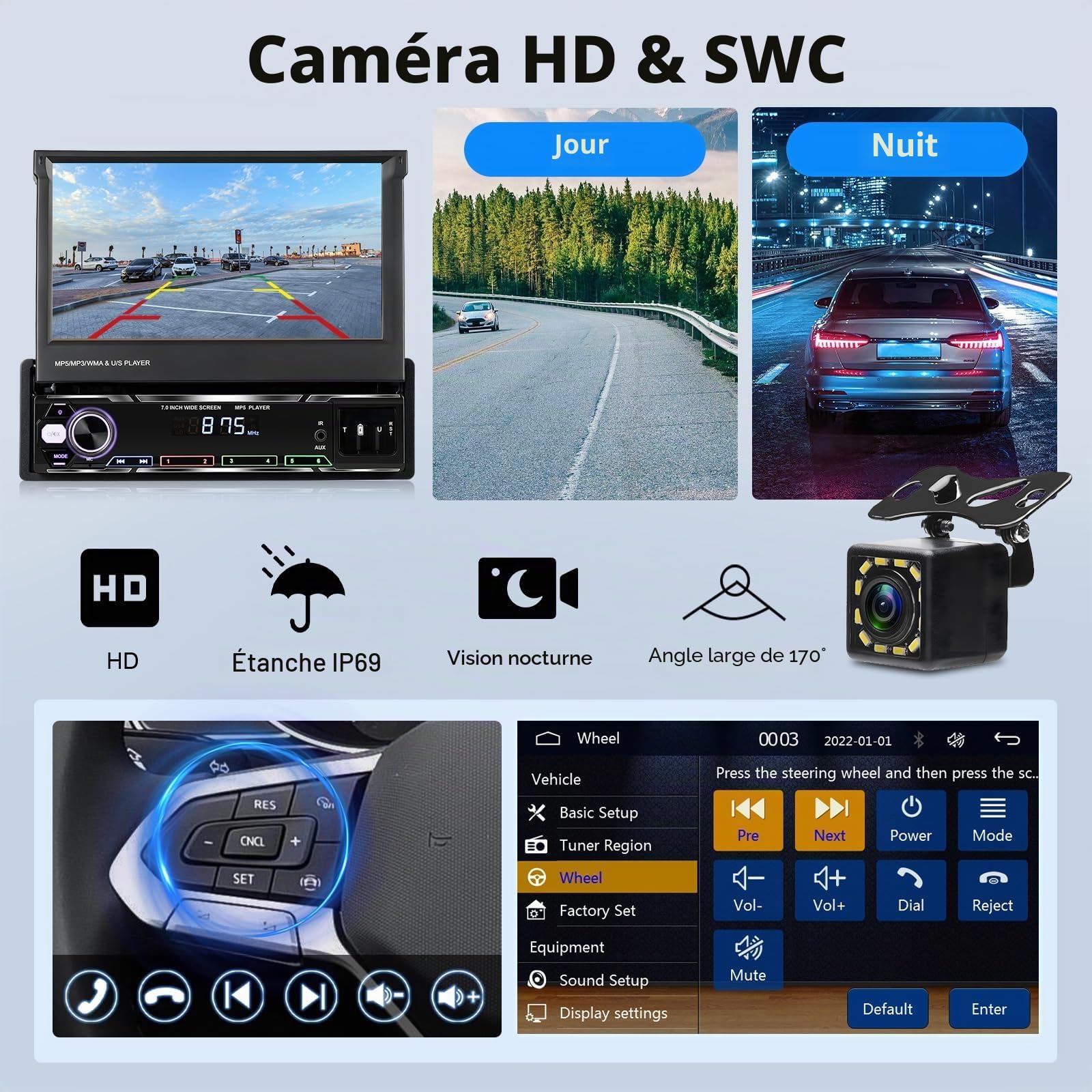 vechtel-autoradio-1-din-cran-pliable-7-pouces-carplay-sans-fil image 4