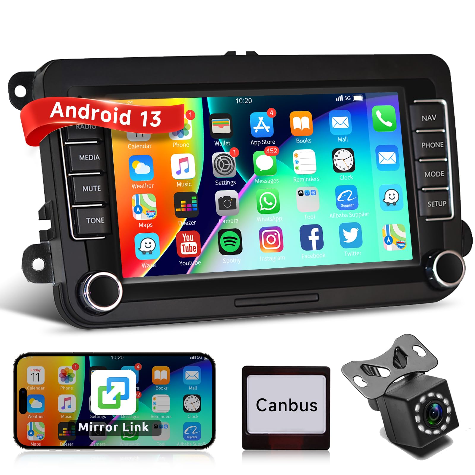 podofo-android-car-radio-autoradio-7-pouces-vw-cam-ra-recul image 1