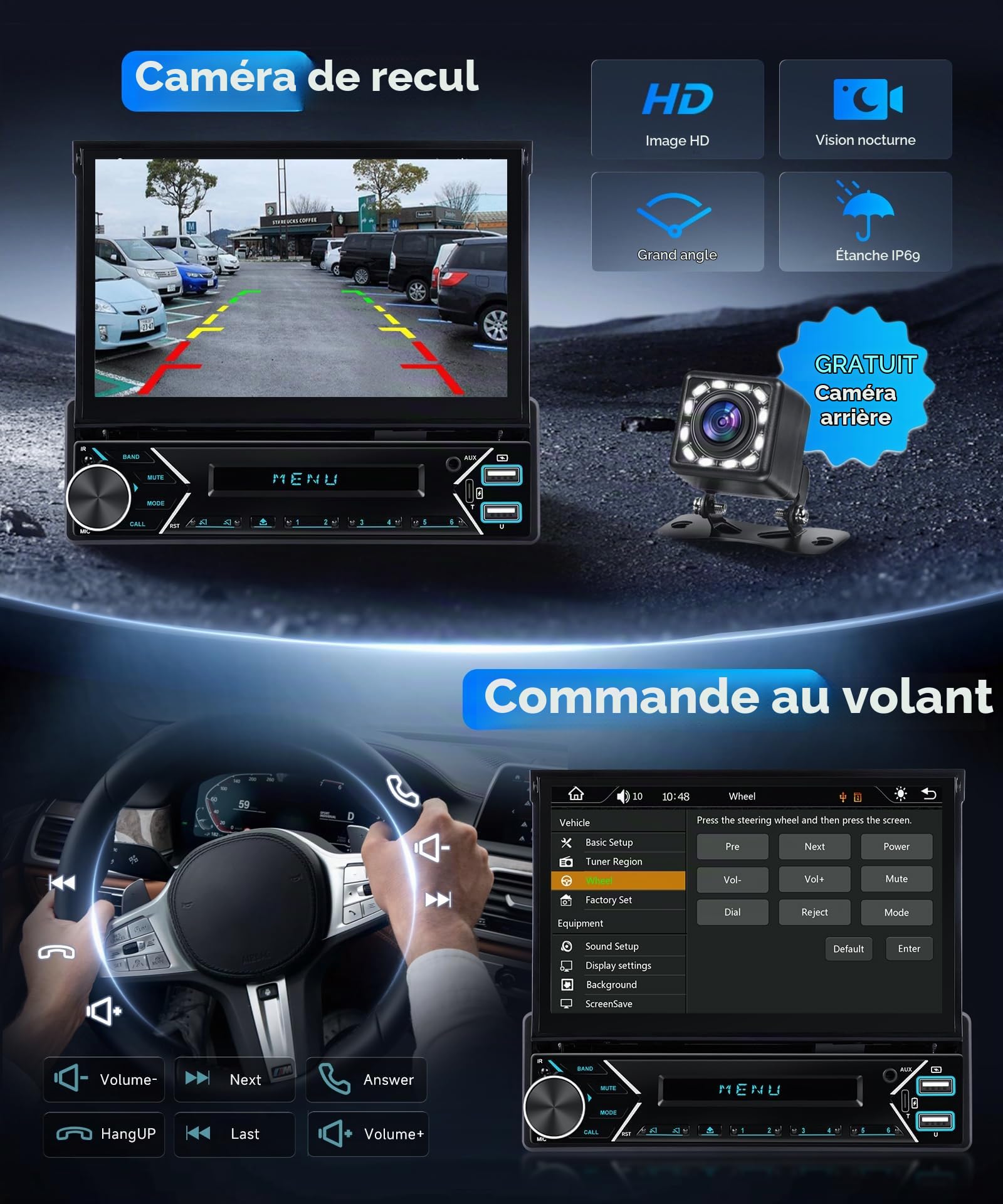 vechtel-autoradio-1-din-7-autoradio-cran-r-tractable-carplay image 5