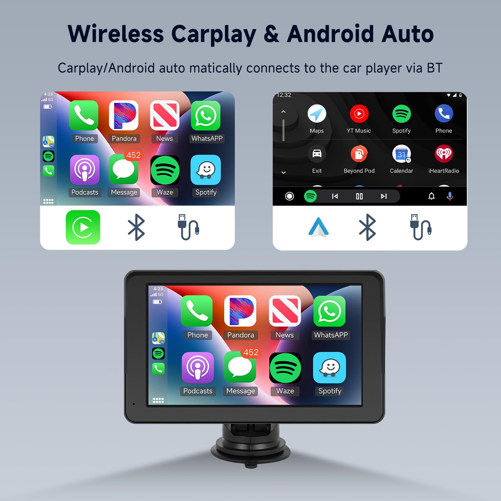 podofo-portable-carplay-screen-7p-cran-carplay-bluetooth-fm image 2