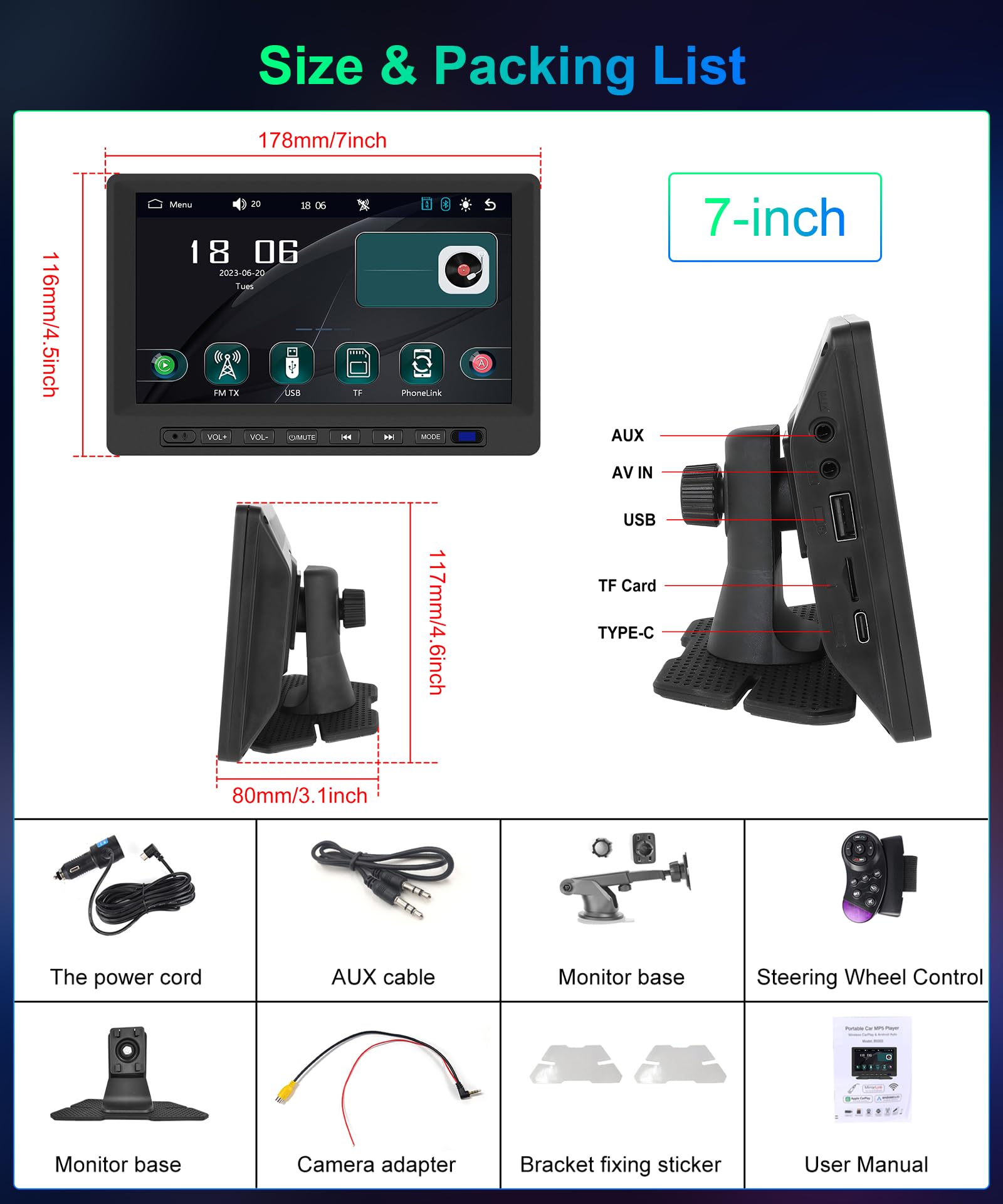 podofo-portable-carplay-screen-7-cran-carplay-portable-bluetooth image 7