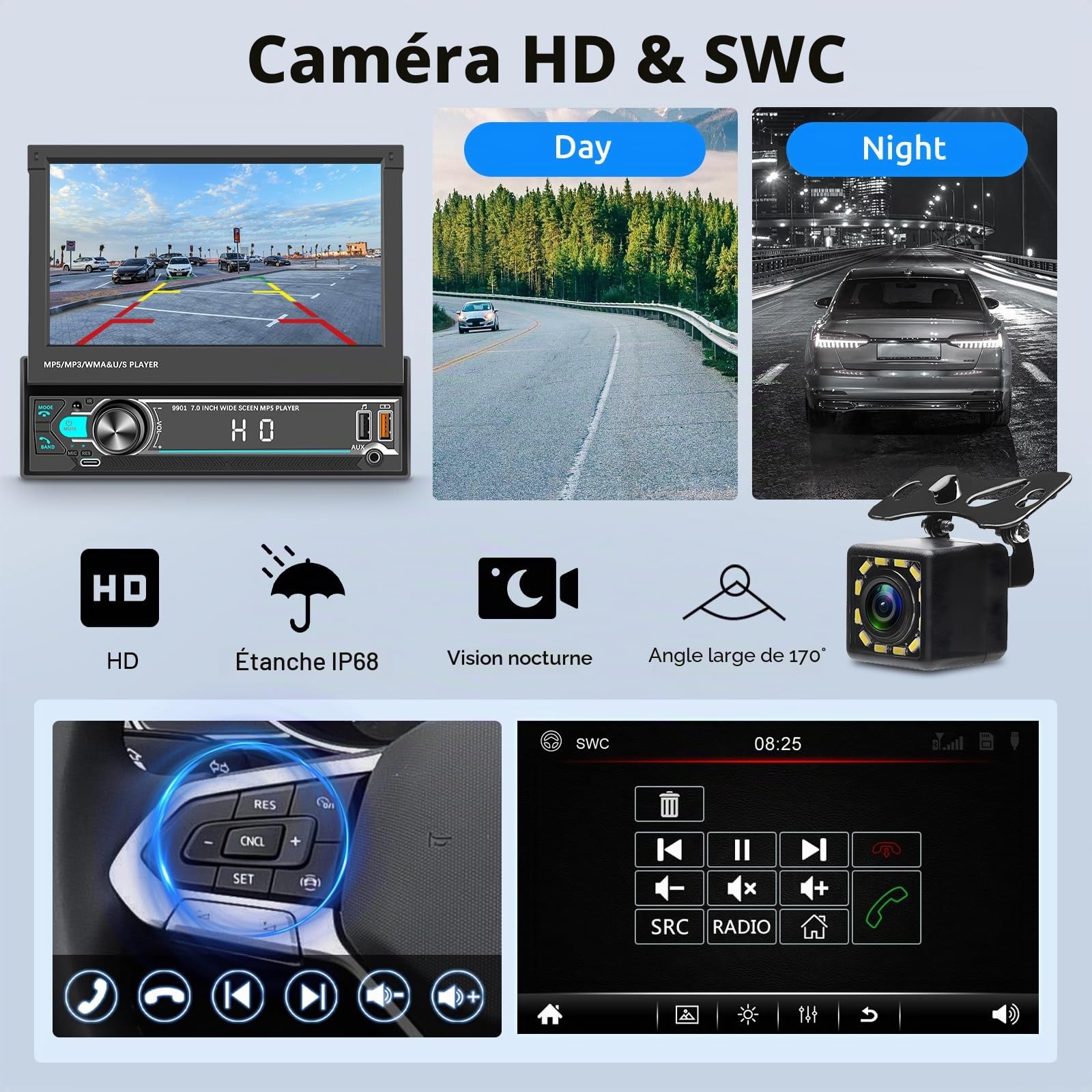 vechtel-autoradio-1-din-7-pouces-rabattable-bluetooth-mirrorlink image 3