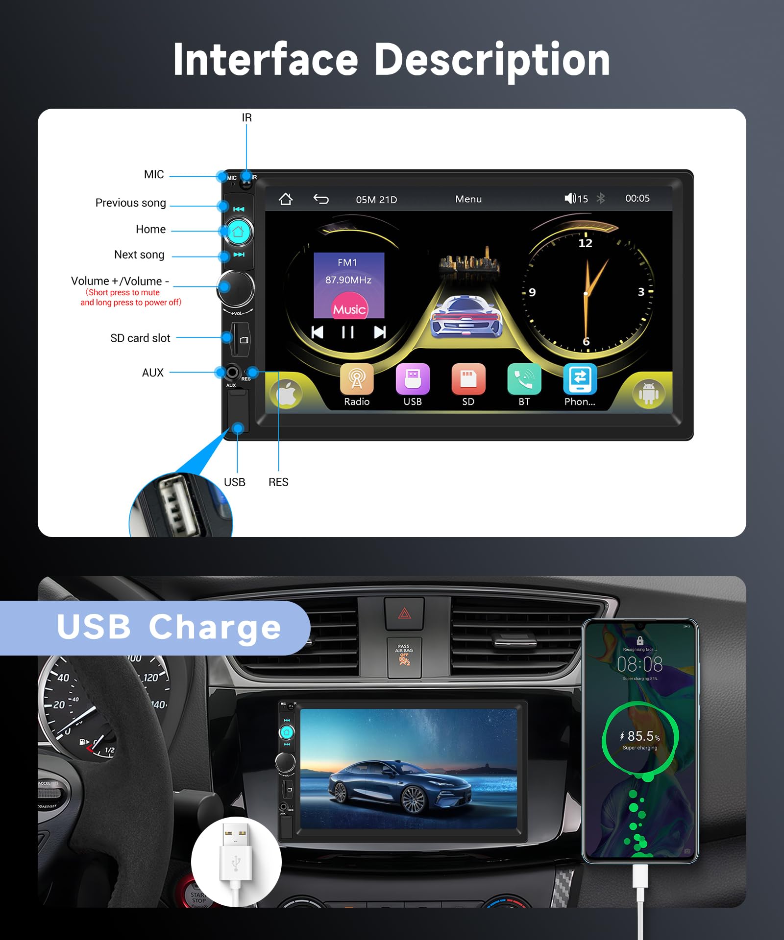 vechtel-autoradio-2-din-7-pouces-poste-radio-dab-carplay image 6