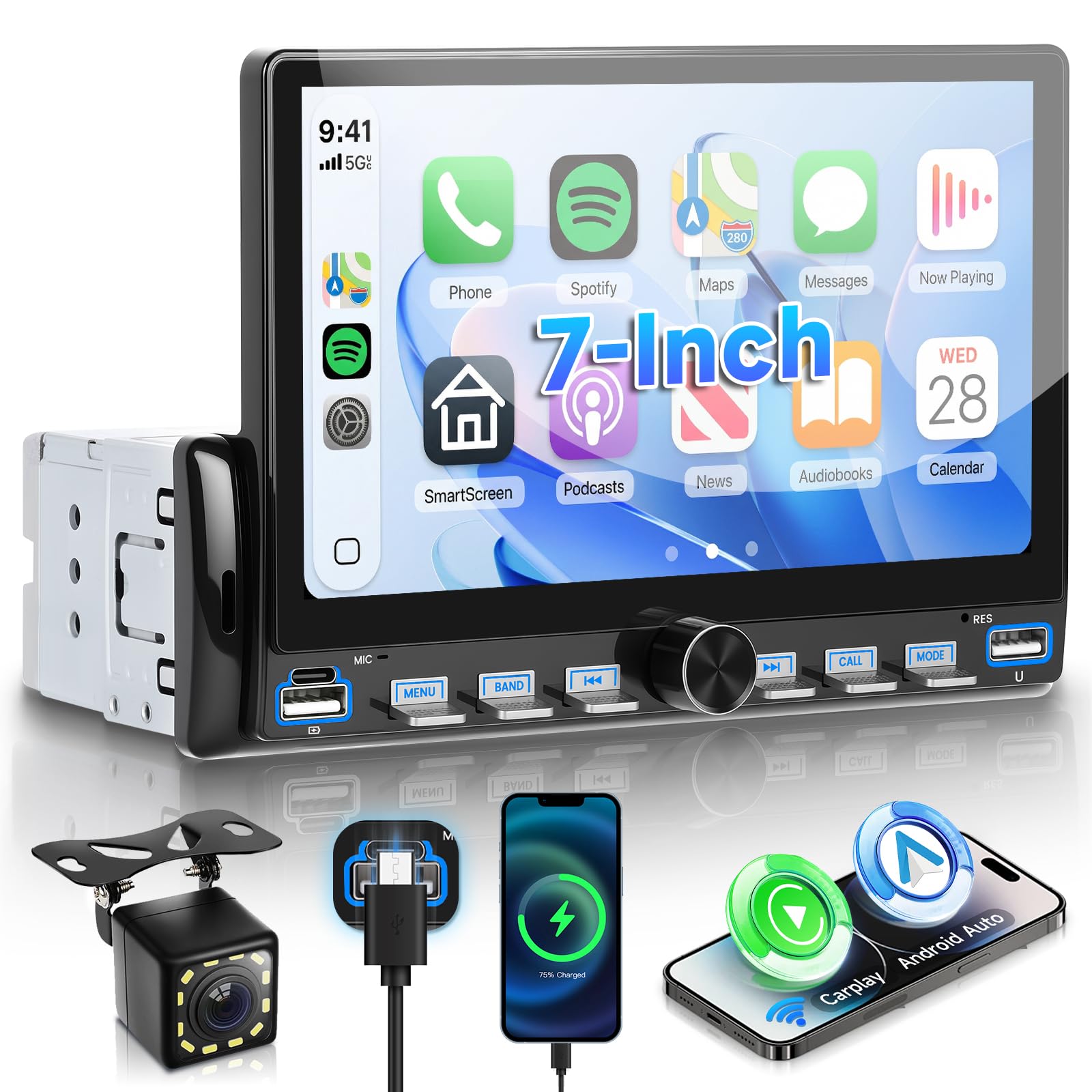 vechtel-autoradio-1-din-mp5-autoradio-7-pouces-carplay-sans-fil image 1