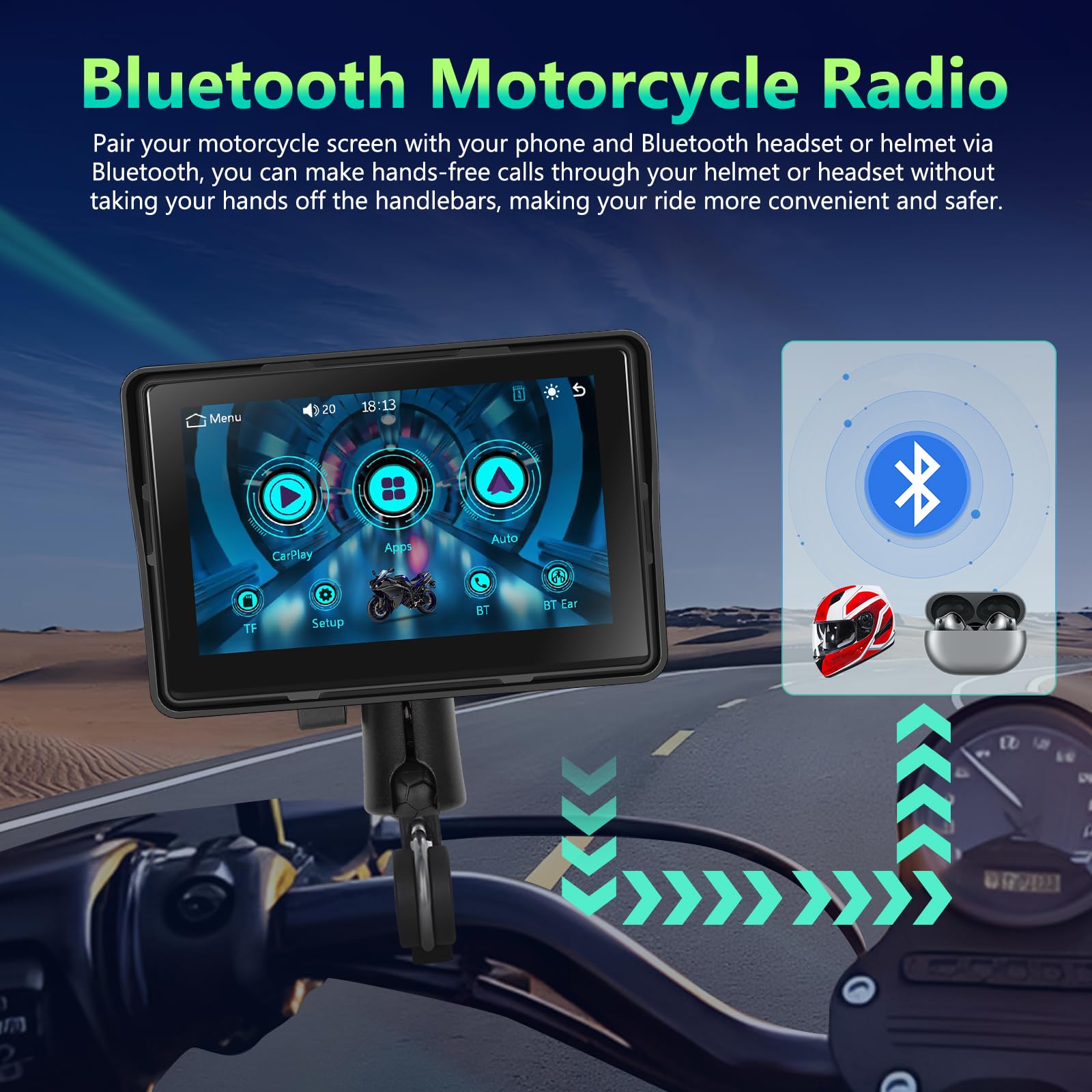 podofo-motorcycle-carplay-screen-moto-cran-5-pouces-ip67 image 3