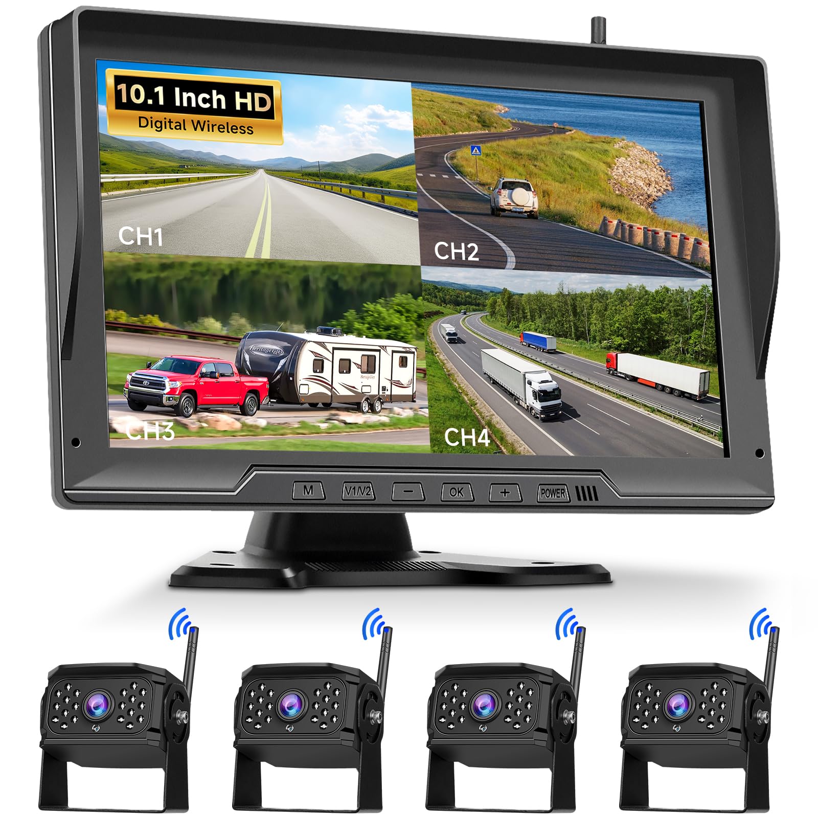 vechtel-cam-ra-de-recul-sans-fil-cran-10-1-pouces-4-cam-ras-ip68 image 1