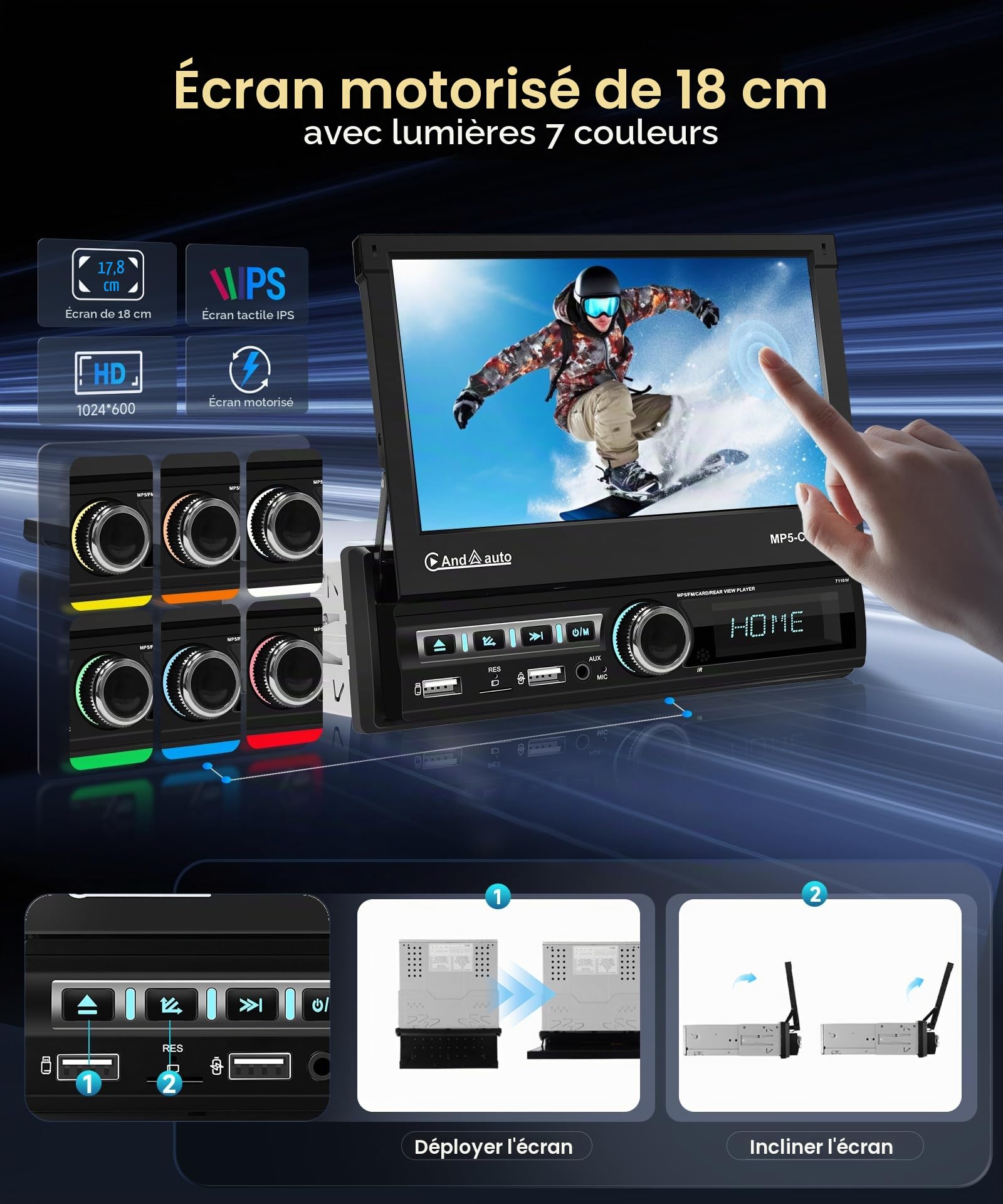 vechtel-autoradio-1-din-7-pouces-carplay-autoradio-cran-r-tractable image 4