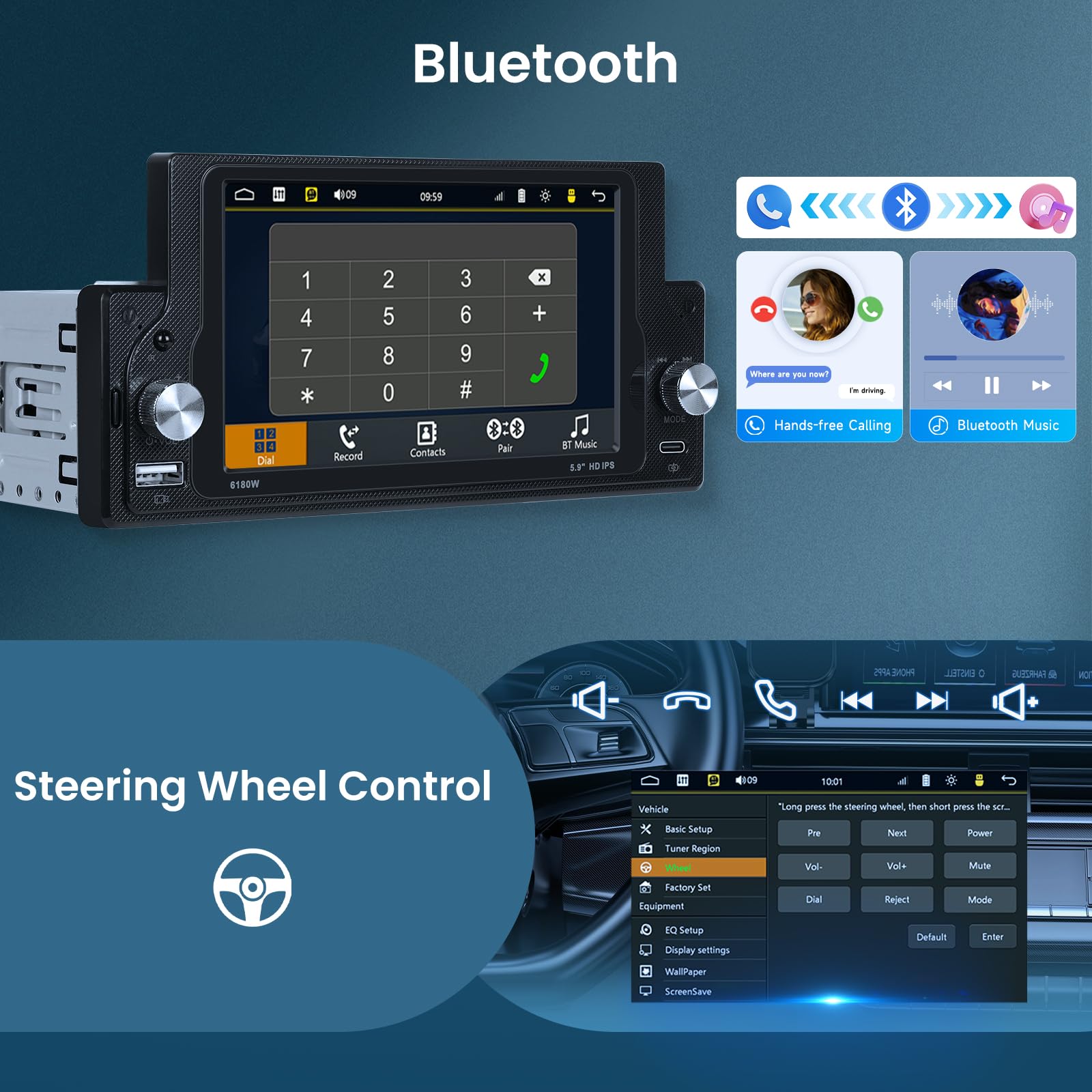 vechtel-autoradio-1-din-autoradio-tactile-5-9-pouces-carplay-bluetooth image 5