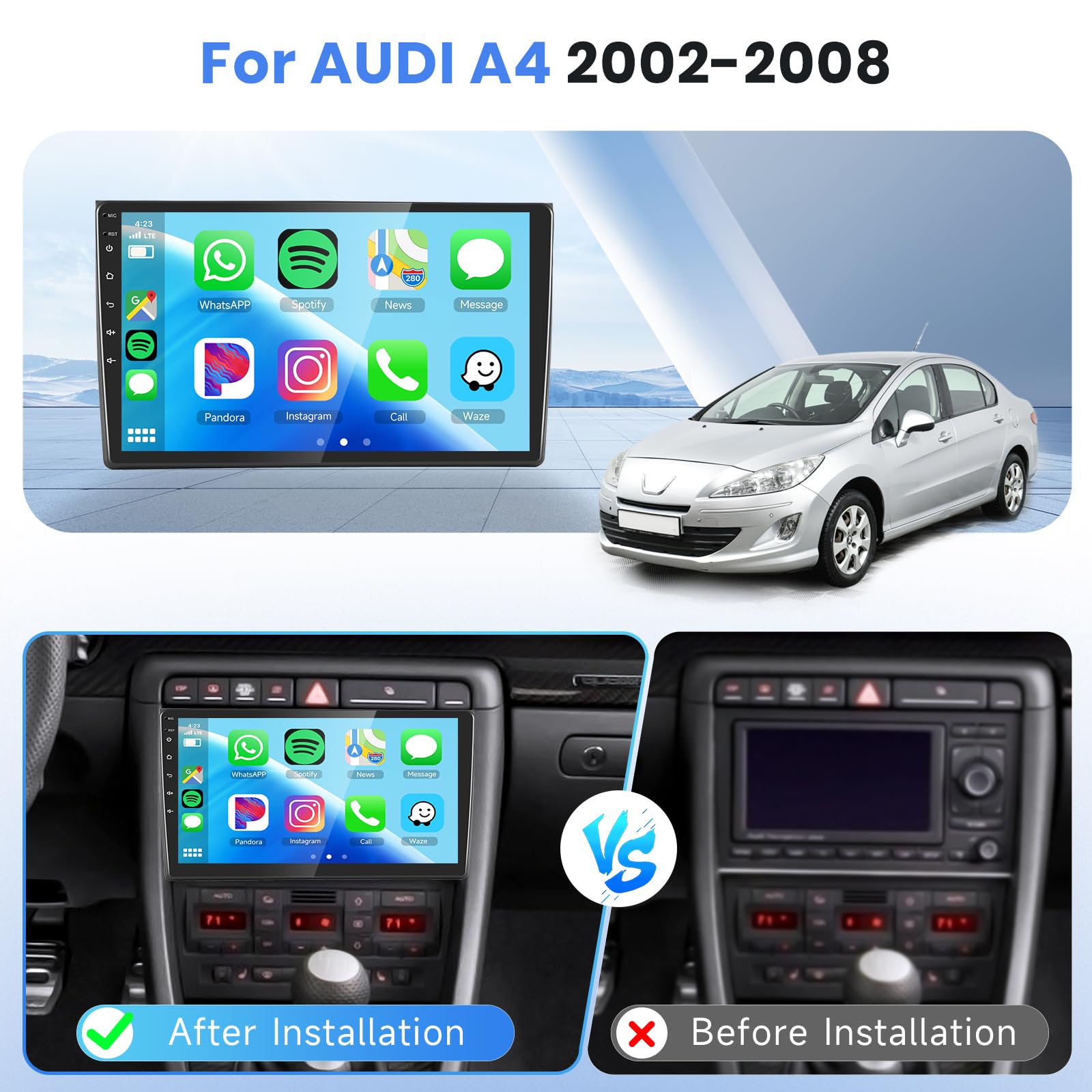 podofo-android-car-radio-autoradio-audi-a4-9-2-64g-carplay image 2